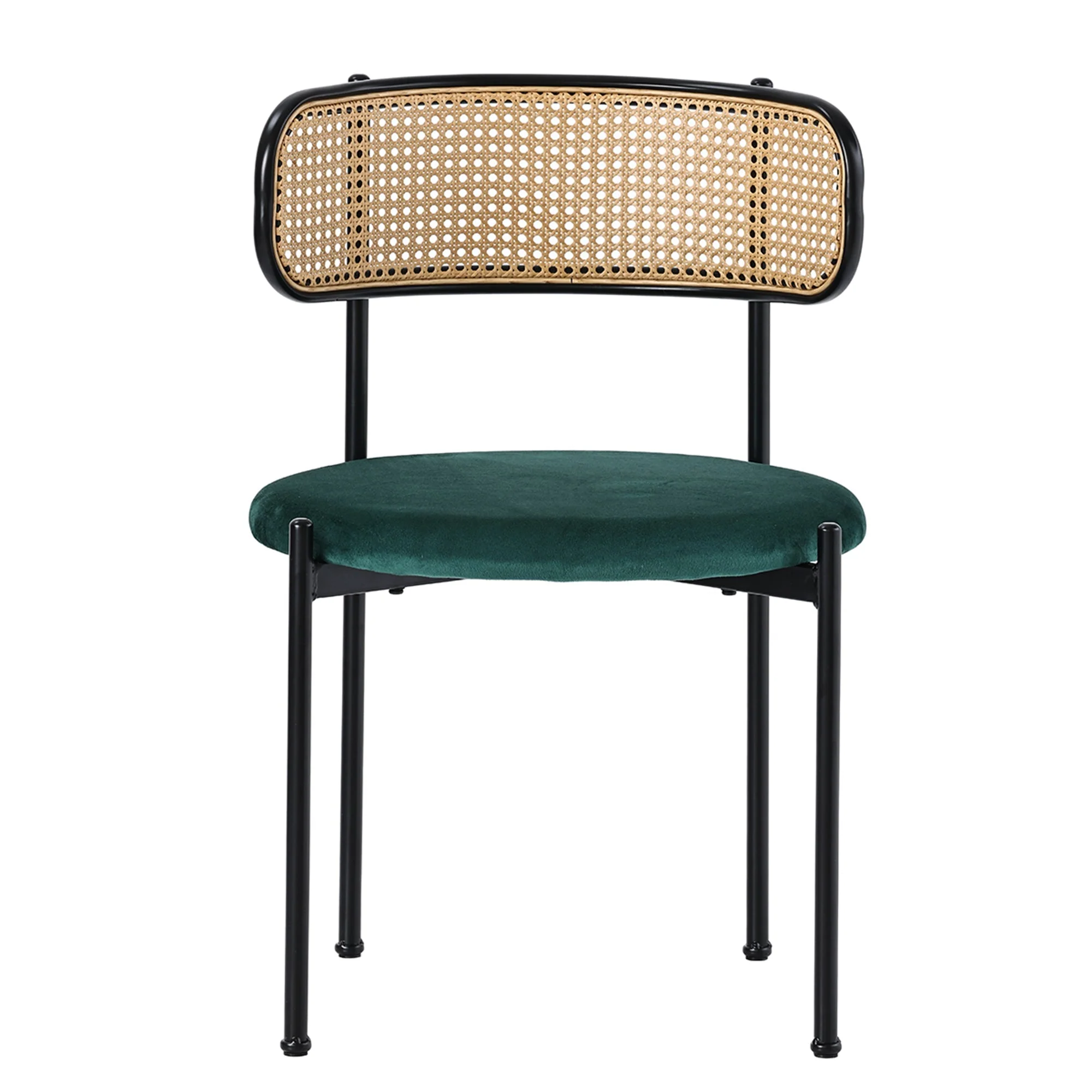 Velvet Dining Chair Set of 2 Modern Rattan Metal Legs - Green - Image 9
