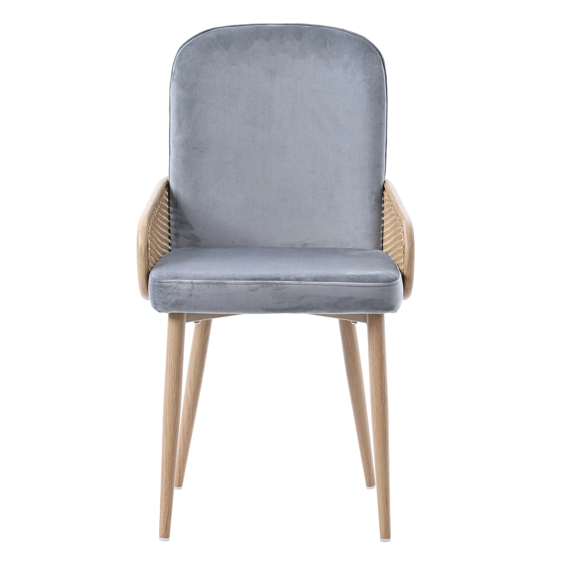 Velvet Dining Chair Set of 2 Rattan Design Metal Legs Grey - Image 5