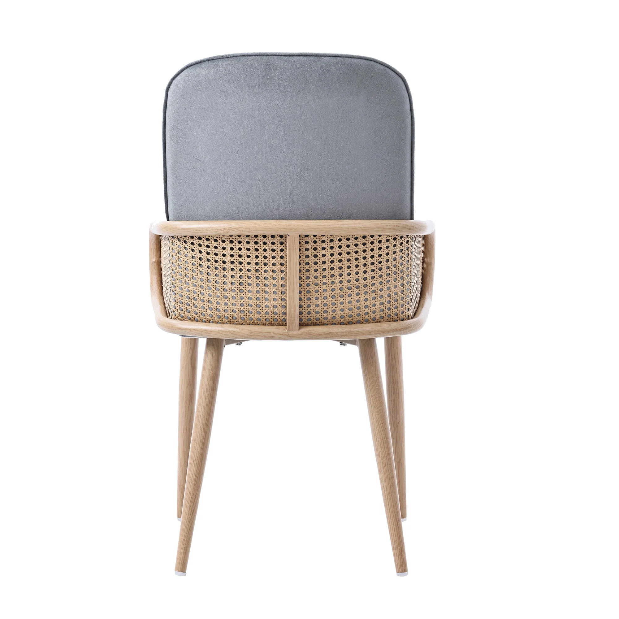Velvet Dining Chair Set of 2 Rattan Design Metal Legs Grey - Image 9
