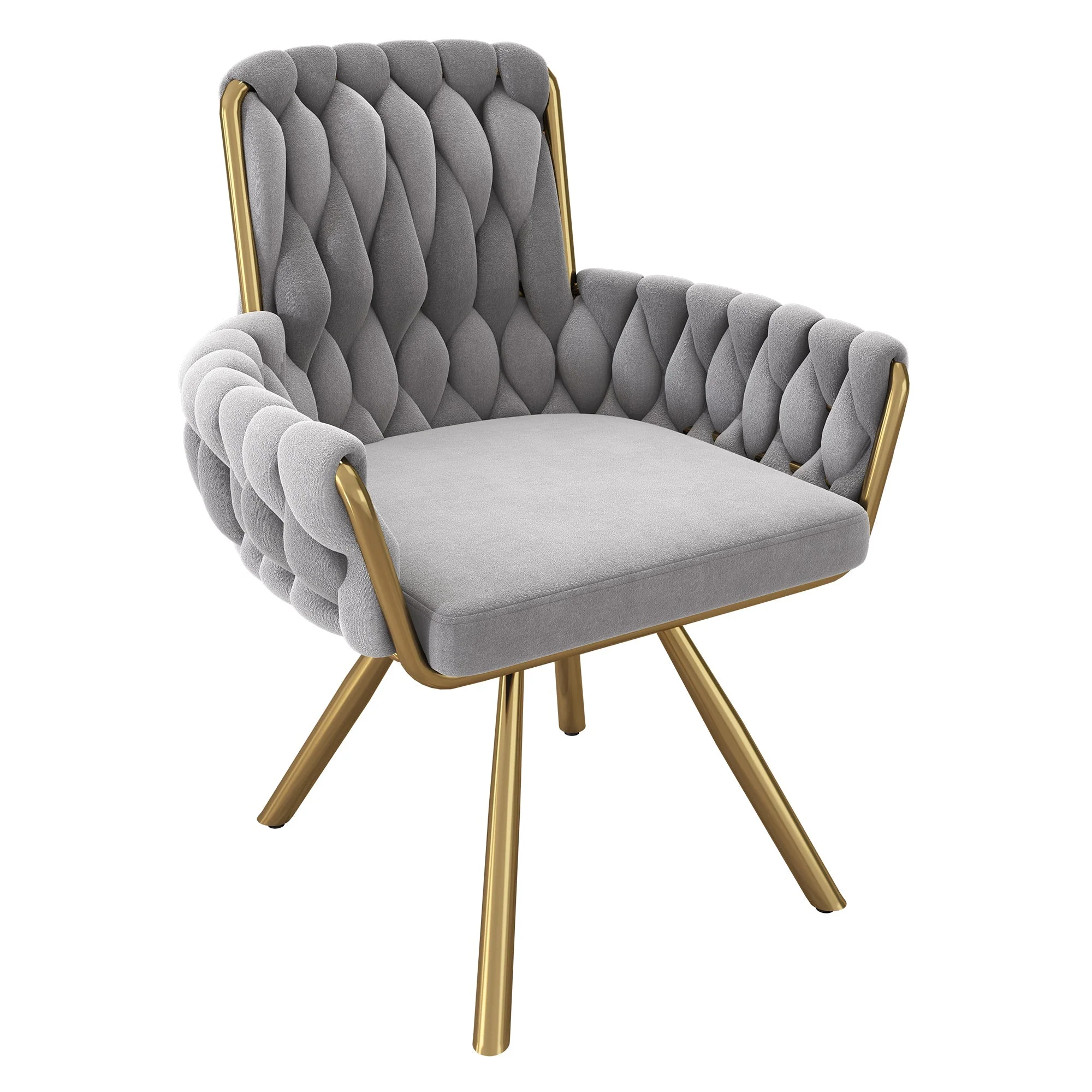 Velvet Dining Chair Set of 2 Swivel Armchair Metal Legs Grey - Image 7