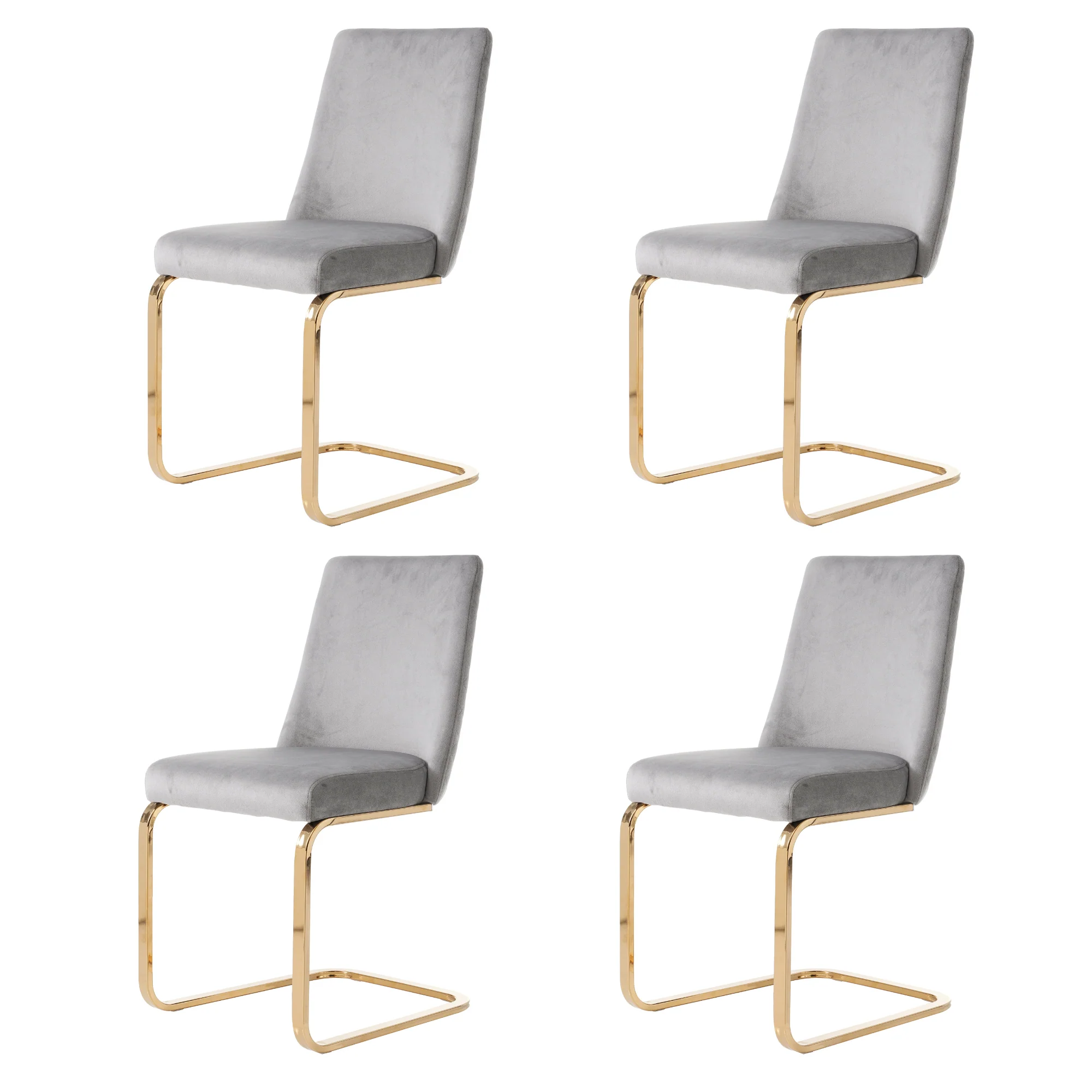 Velvet Dining Chair Set of 4, Diamond Back Design with Gold Metal Legs, Grey - Image 8