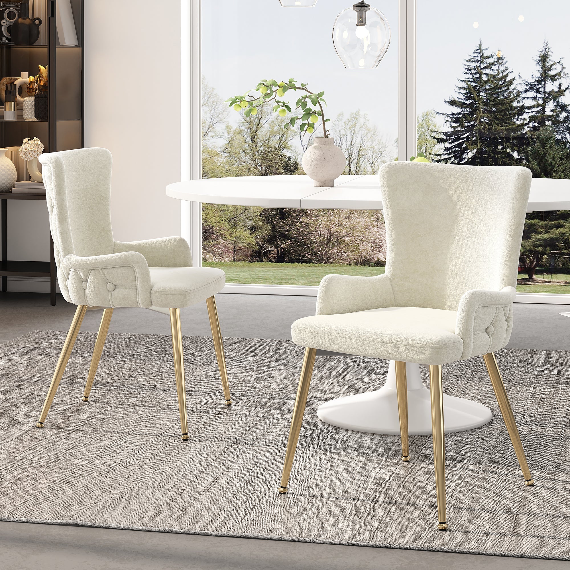Velvet Dining Chair Set of 4 Lounge Gold Metal Legs - Beige - Image 3