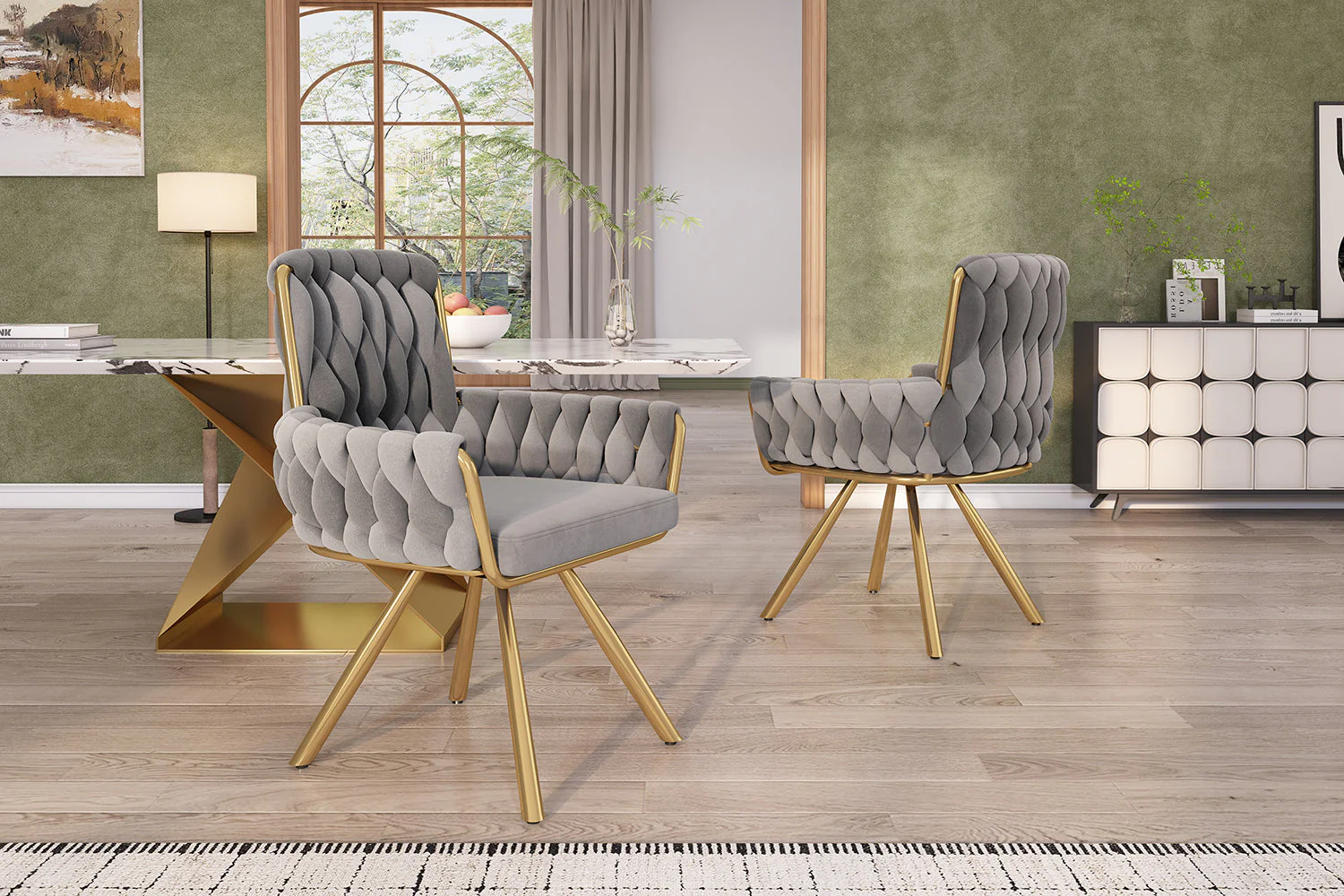 Velvet Dining Chair Set of 4, Luxury Swivel Armchair with Metal Legs, Grey Velvet - Image 10