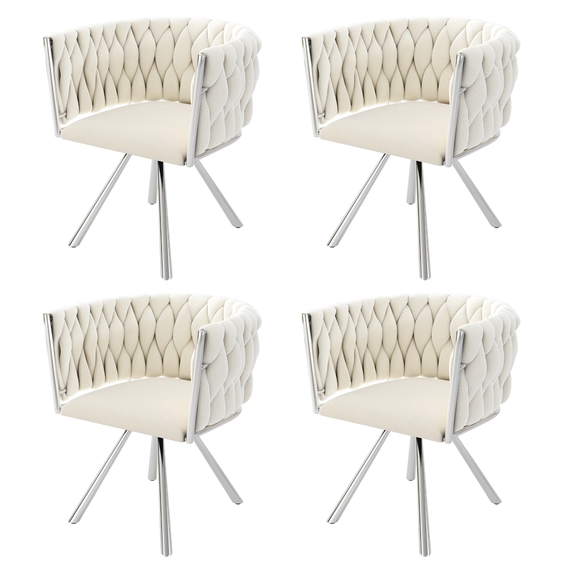 Velvet Dining Chair, Set of 4 Luxury Swivel Leisure Chairs with Metal Legs, Beige and Silver - Image 10
