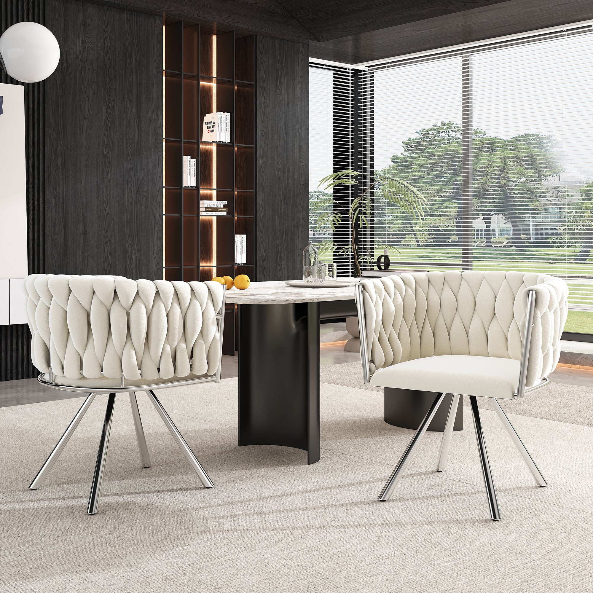 Velvet Dining Chair, Set of 4 Luxury Swivel Leisure Chairs with Metal Legs, Beige and Silver - Image 5