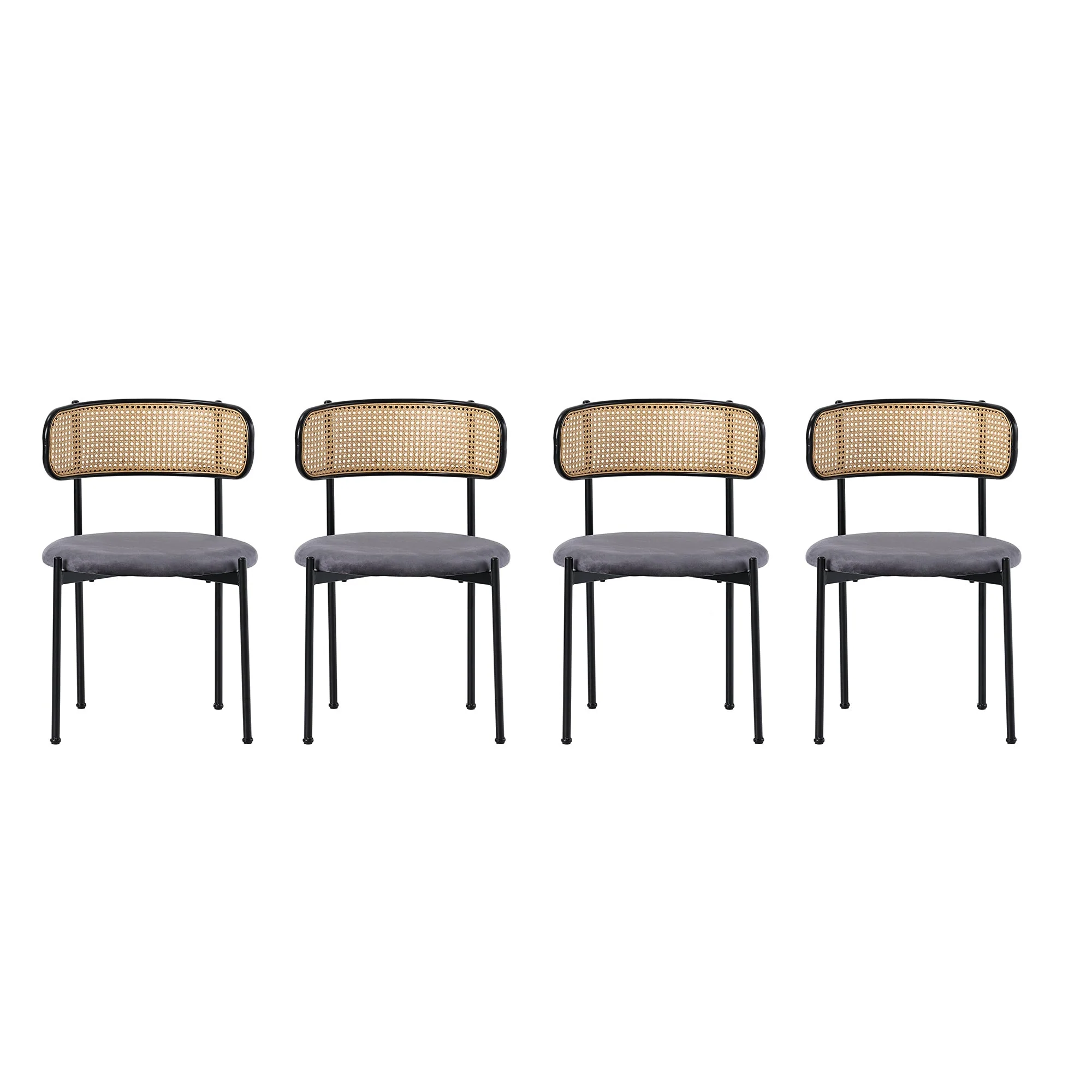 Velvet Dining Chair Set of 4, Modern Rattan Design Metal Legs, Grey - Image 5
