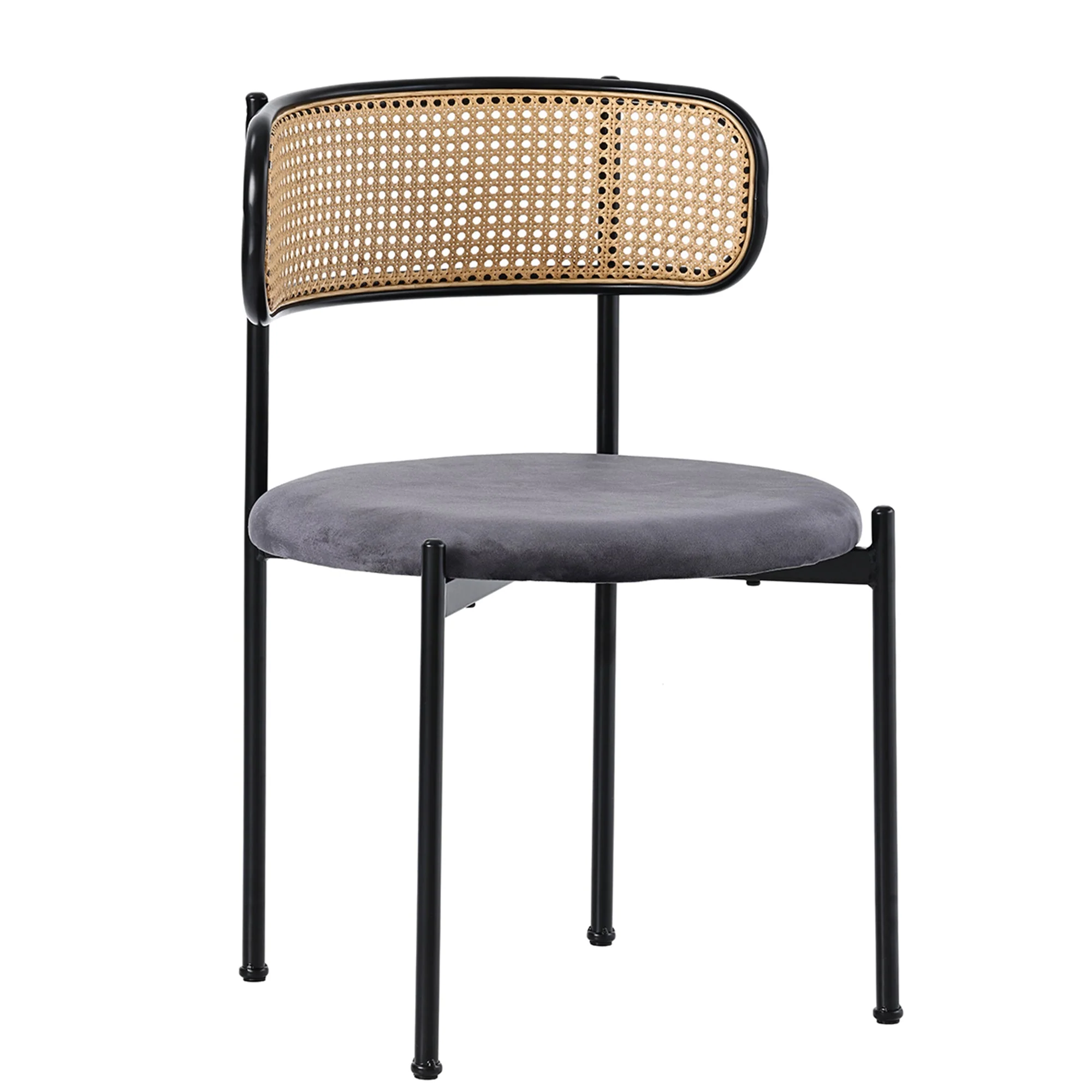 Velvet Dining Chair Set of 4, Modern Rattan Design Metal Legs, Grey - Image 7