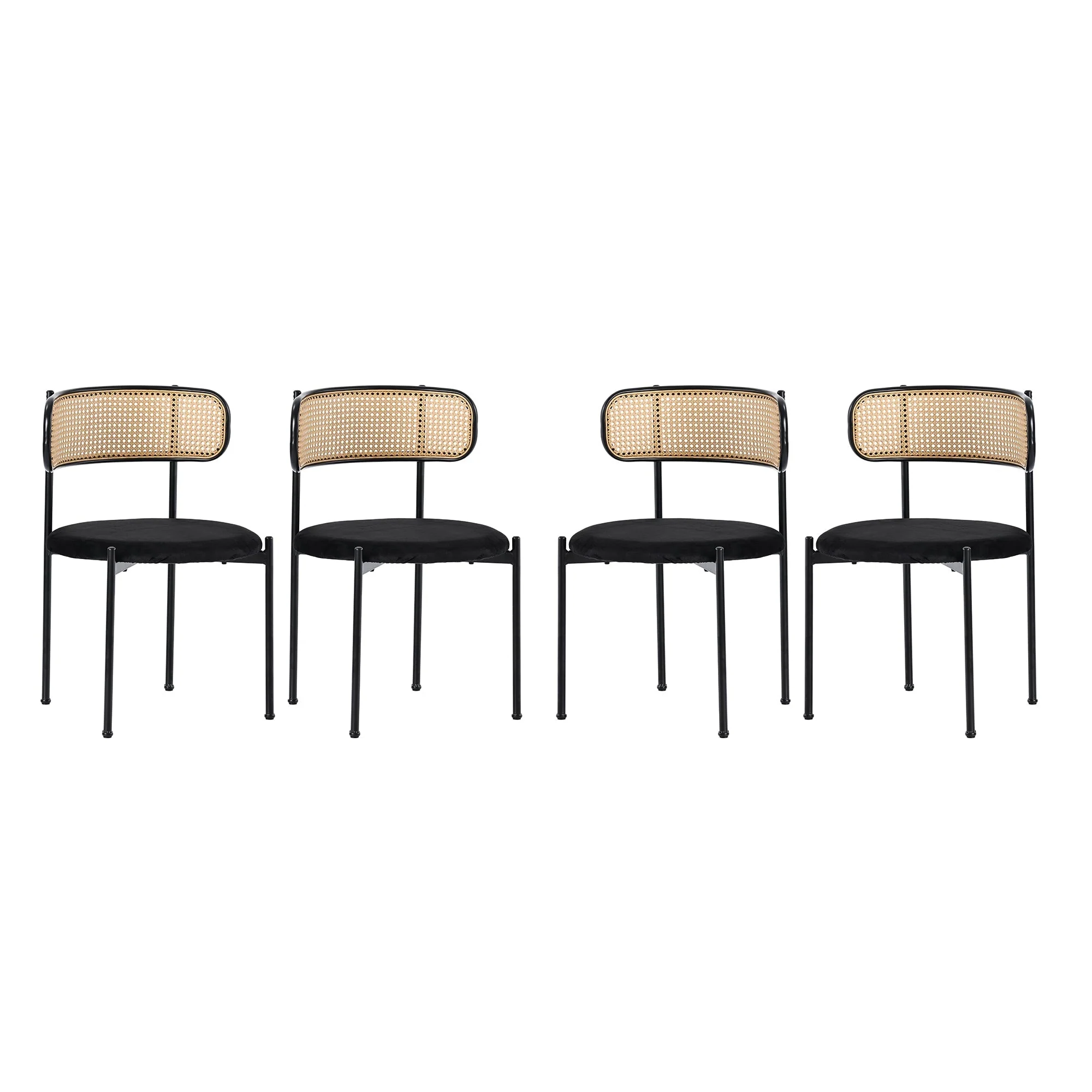 Velvet Dining Chair Set of 4 Rattan Metal Legs - Black - Image 4