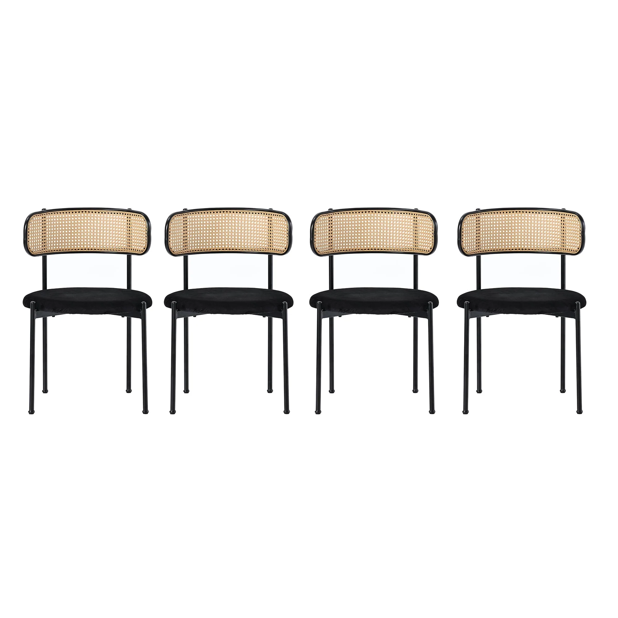 Velvet Dining Chair Set of 4 Rattan Metal Legs - Black - Image 5