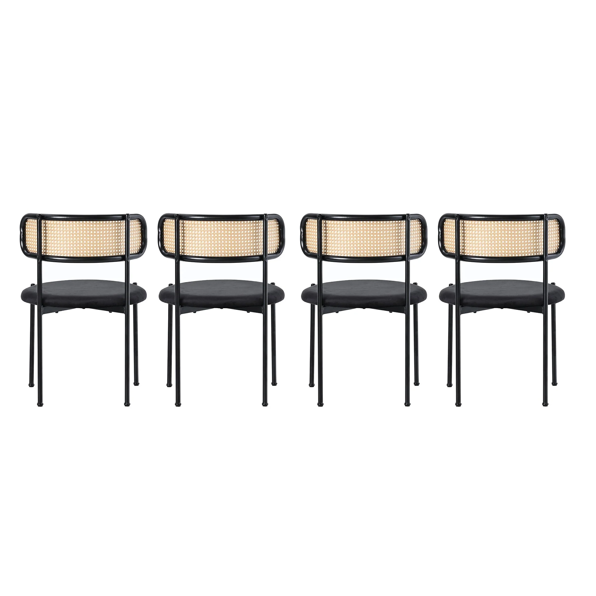Velvet Dining Chair Set of 4 Rattan Metal Legs - Black - Image 6