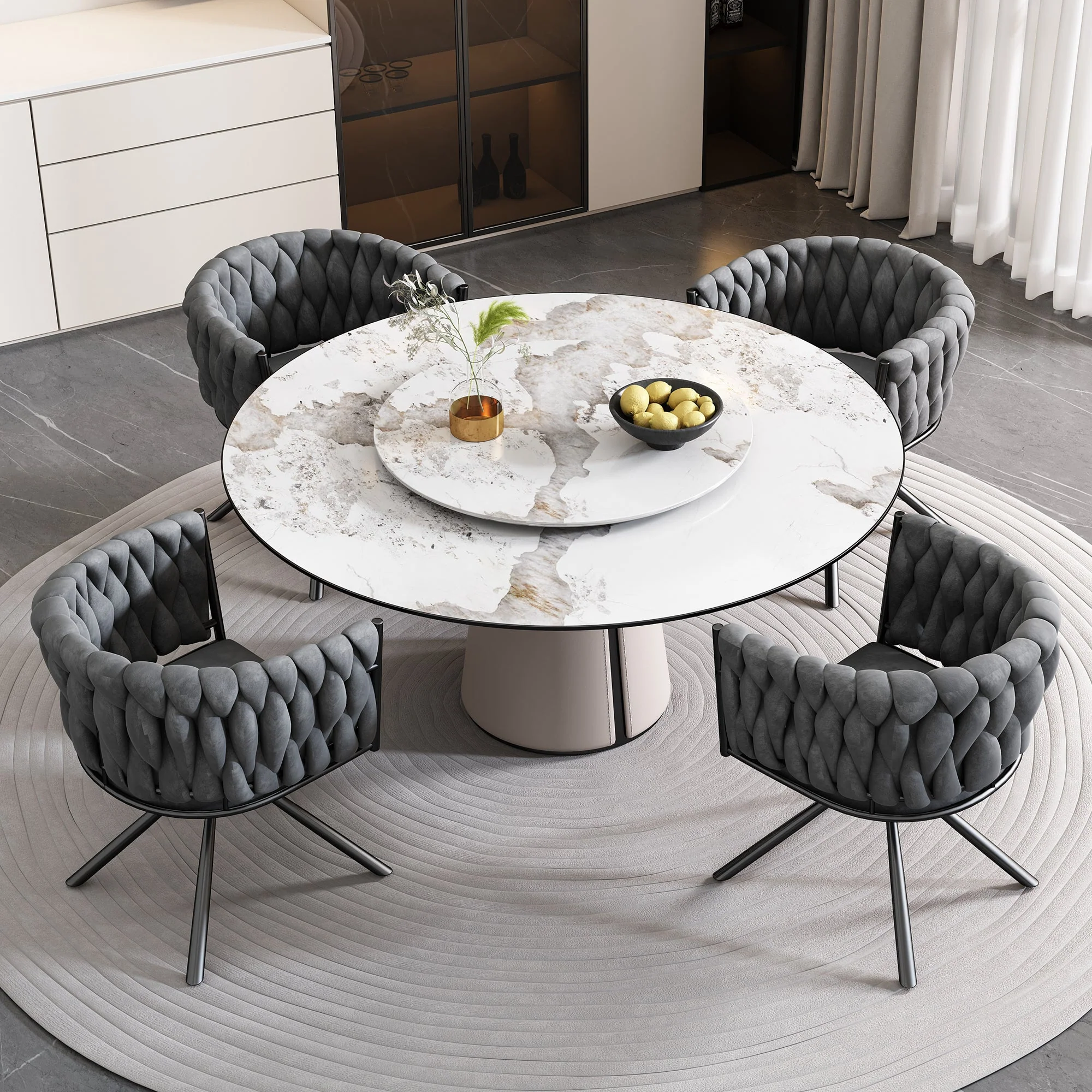 Velvet Dining Chair, Set of 4, Swivel Leisure Chair with Metal Legs, Grey - Image 2