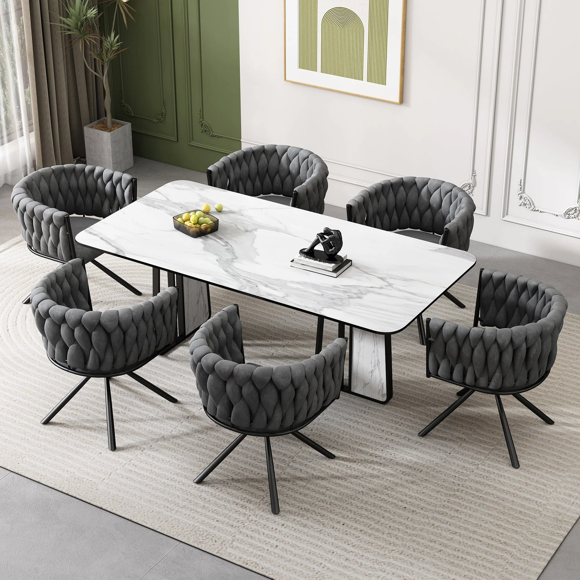 Velvet Dining Chair, Set of 4, Swivel Leisure Chair with Metal Legs, Grey - Image 3