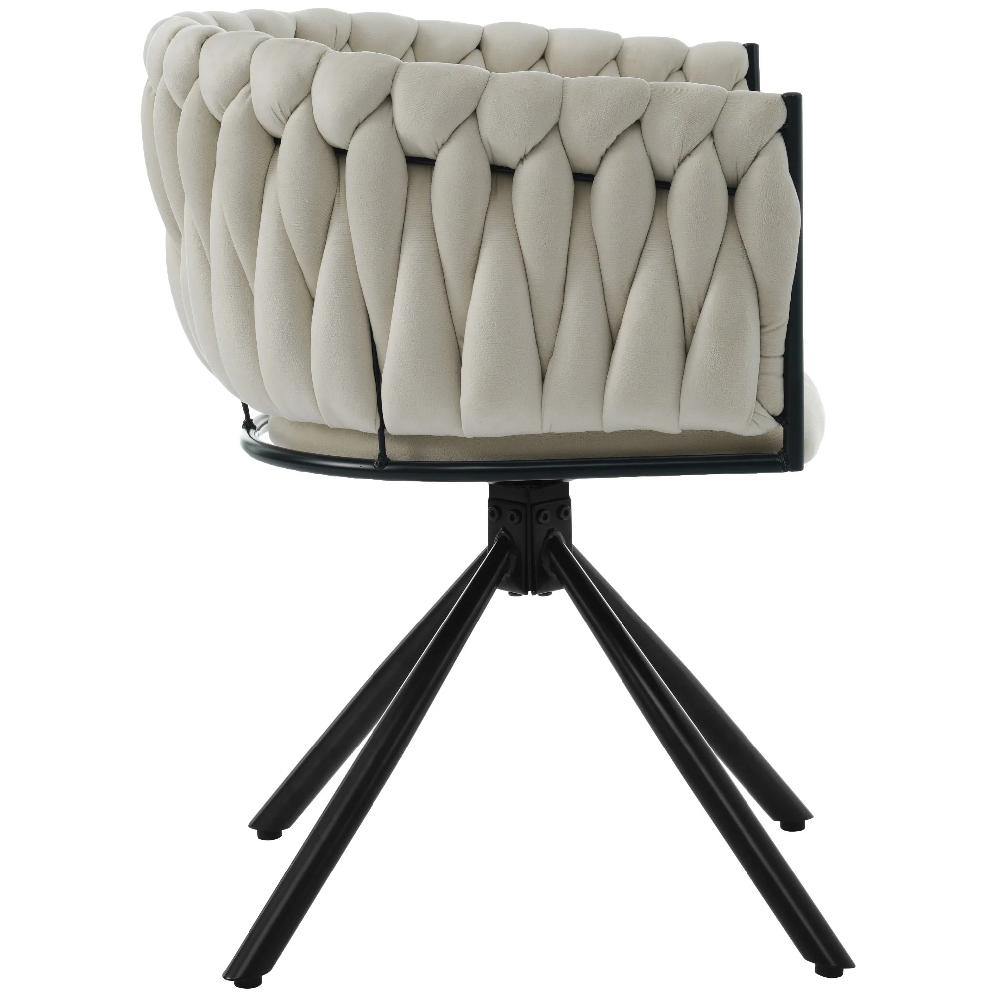 Velvet Dining Chair Set of 4 Swivel Metal Legs - Beige - Image 8