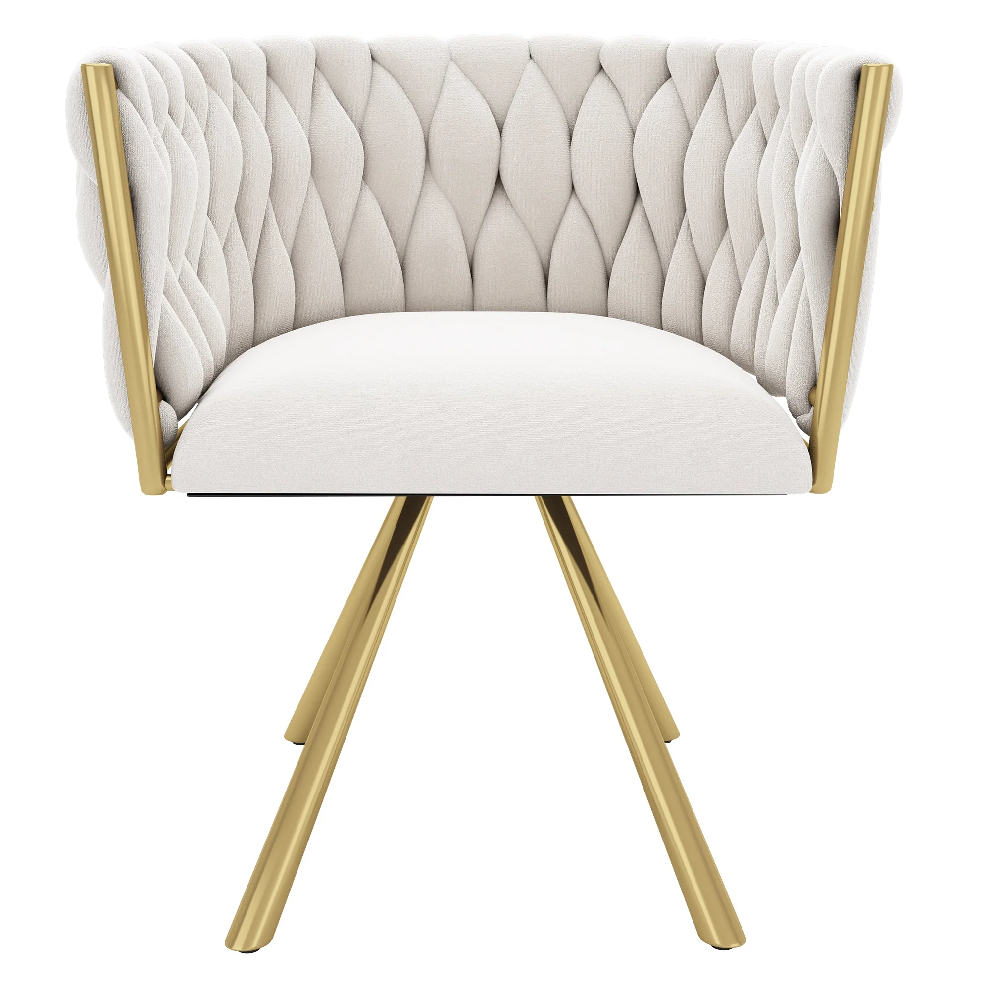 Velvet Dining Chair Set of 4 Swivel Metal Legs - Beige and Gold - Image 10
