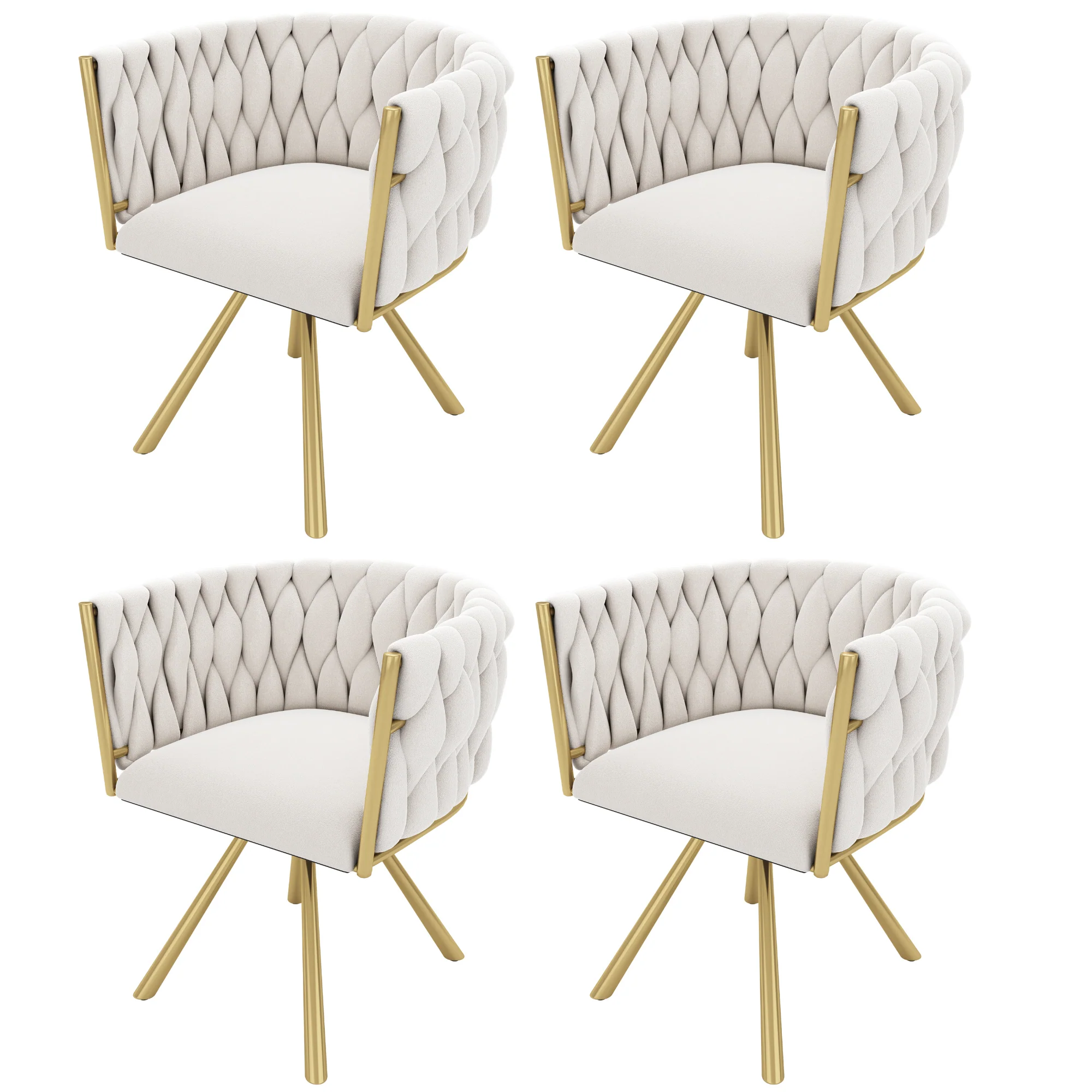 Velvet Dining Chair Set of 4 Swivel Metal Legs - Beige and Gold - Image 9