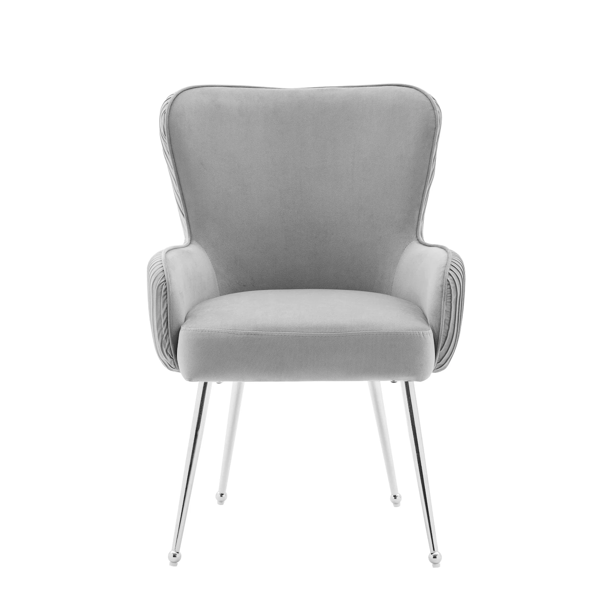 Velvet Dining Chair Set of 4 with Armrests Lumbar Support Adjustable Feet Grey - Image 8