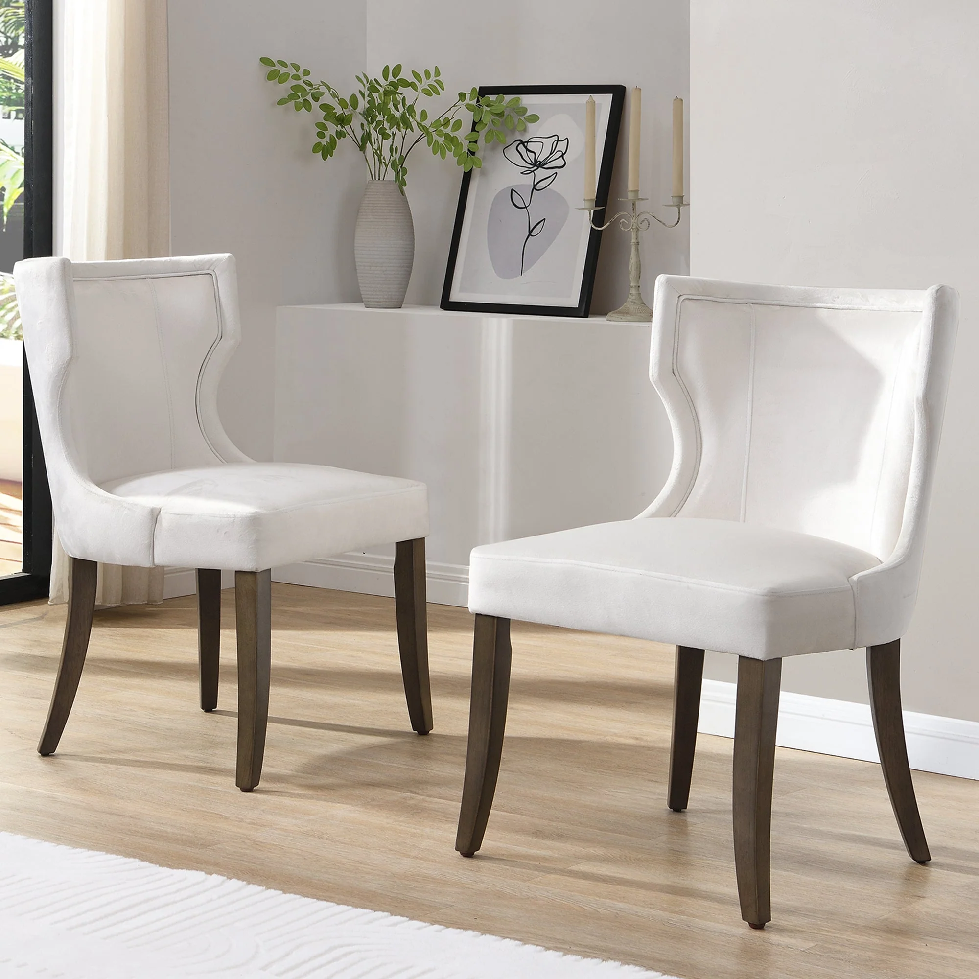 Velvet Dining Chair, Set of 4 with Solid Wood Legs and Thick Cushion, Beige Velvet - Image 4