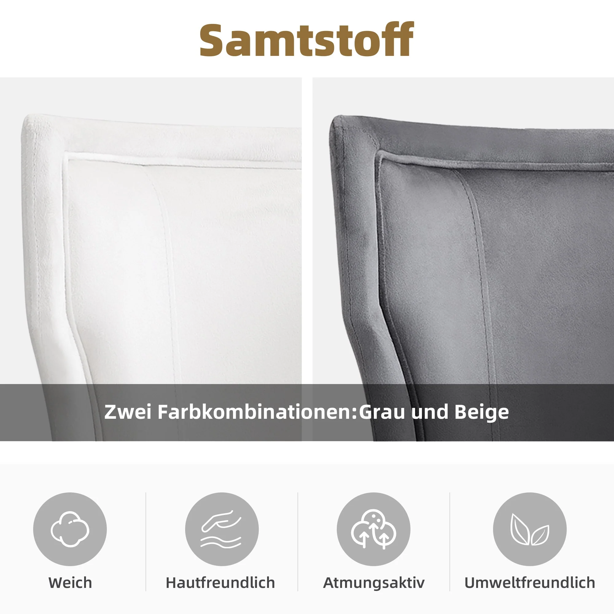 Velvet Dining Chair, Set of 4 with Solid Wood Legs and Thick Cushion, Beige Velvet - Image 7
