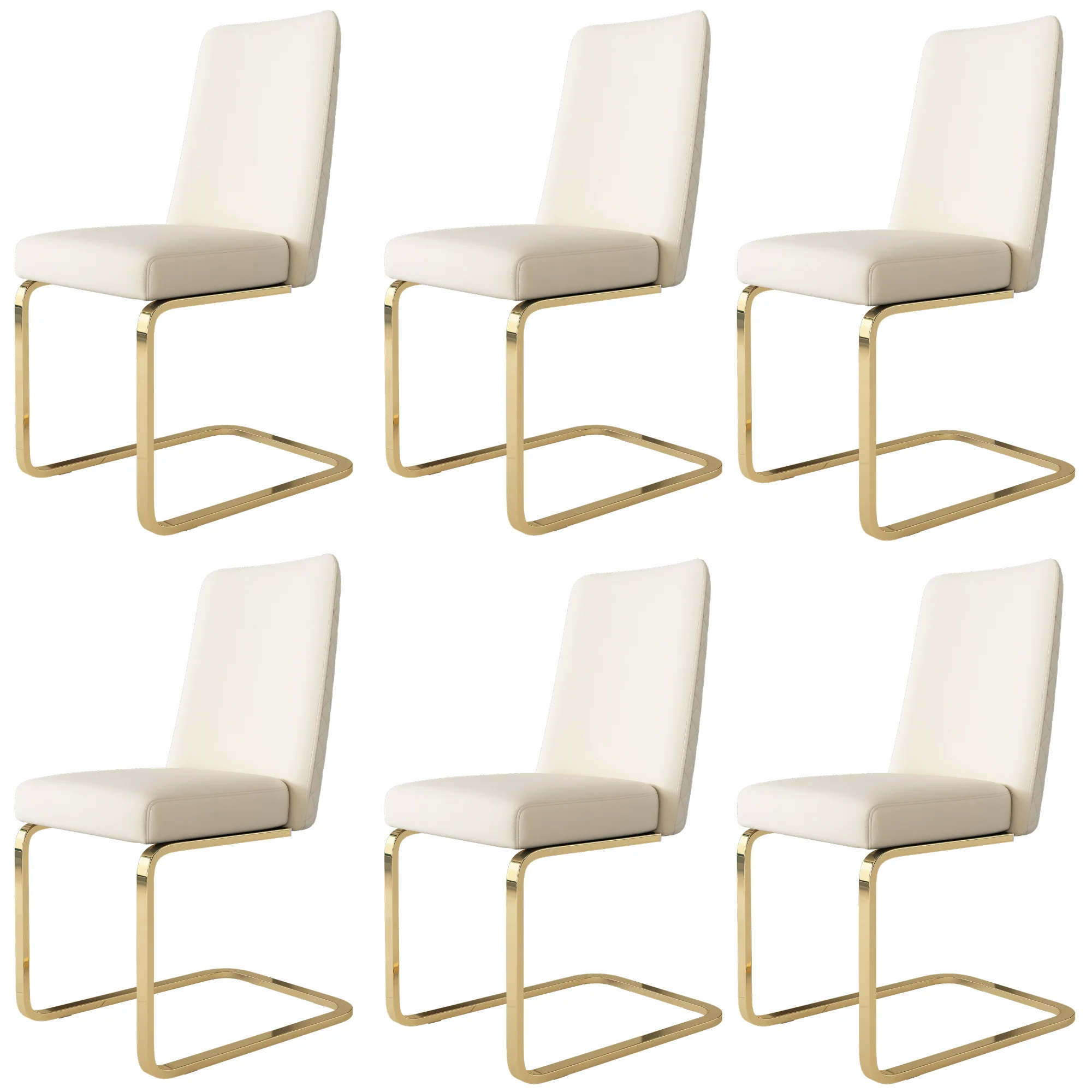 Velvet Dining Chair Set of 6, Diamond Back Design with Gold Metal Legs, Beige - Image 7