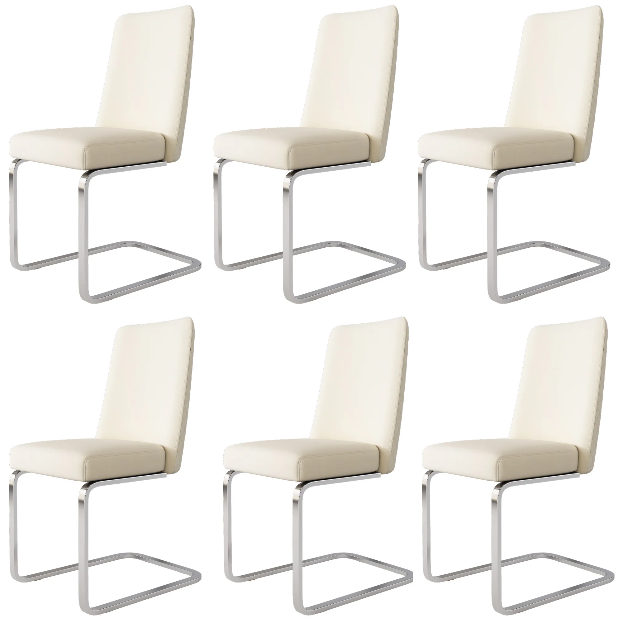 Velvet Dining Chair Set of 6, Diamond Back Design with Silver Metal Legs, Beige Velvet - Image 7