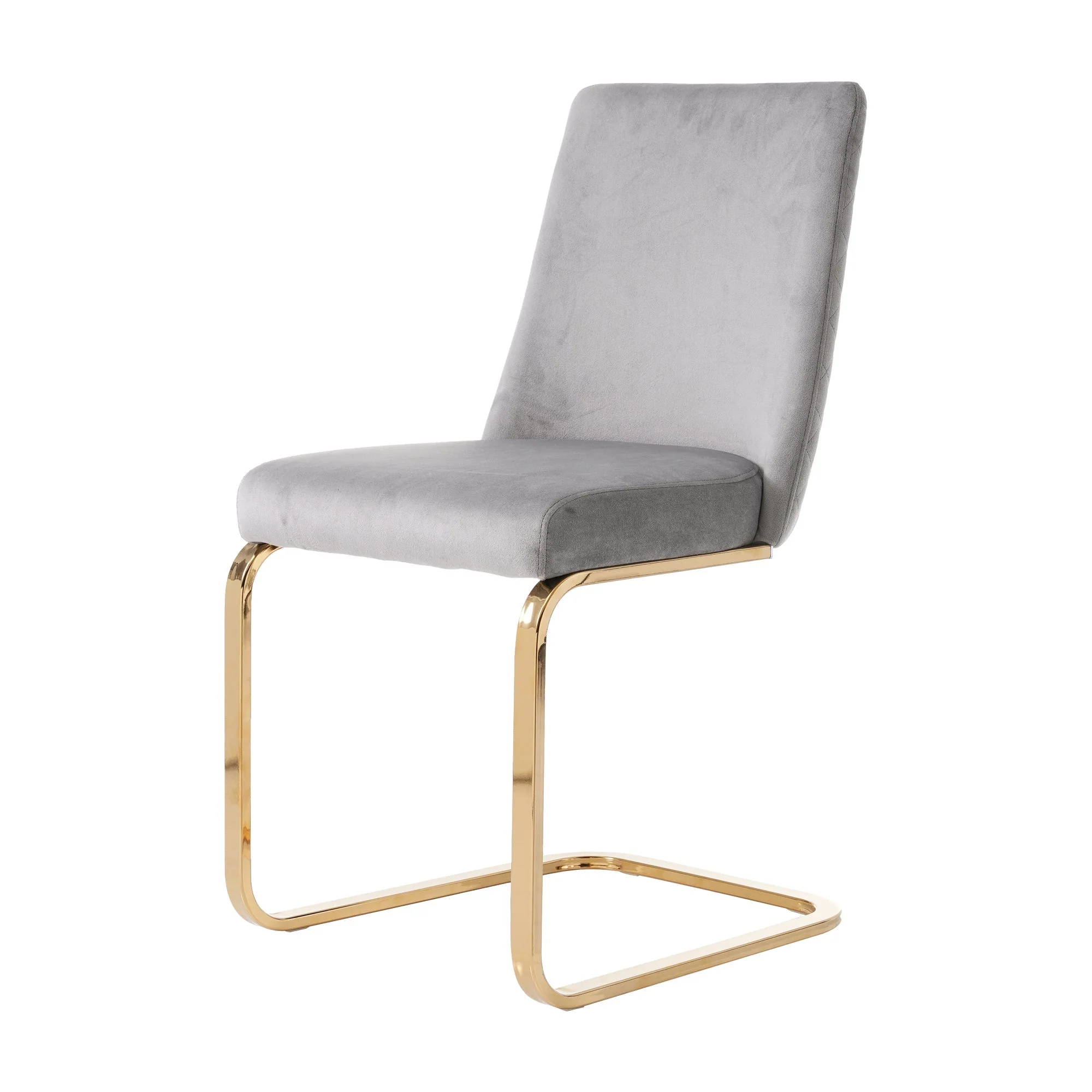Velvet Dining Chair Set of 6 Diamond Back Gold Metal Legs Grey - Image 10
