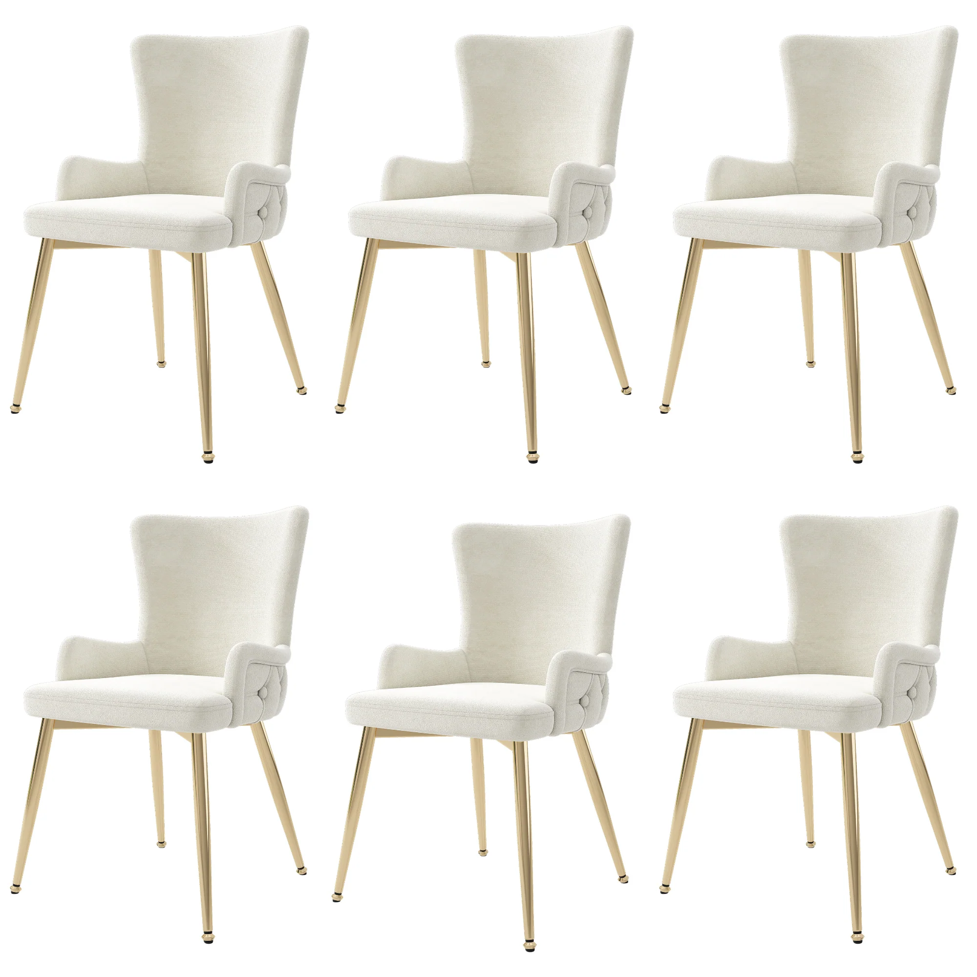 Velvet Dining Chair, Set of 6, Gold Metal Legs, Beige - Image 5