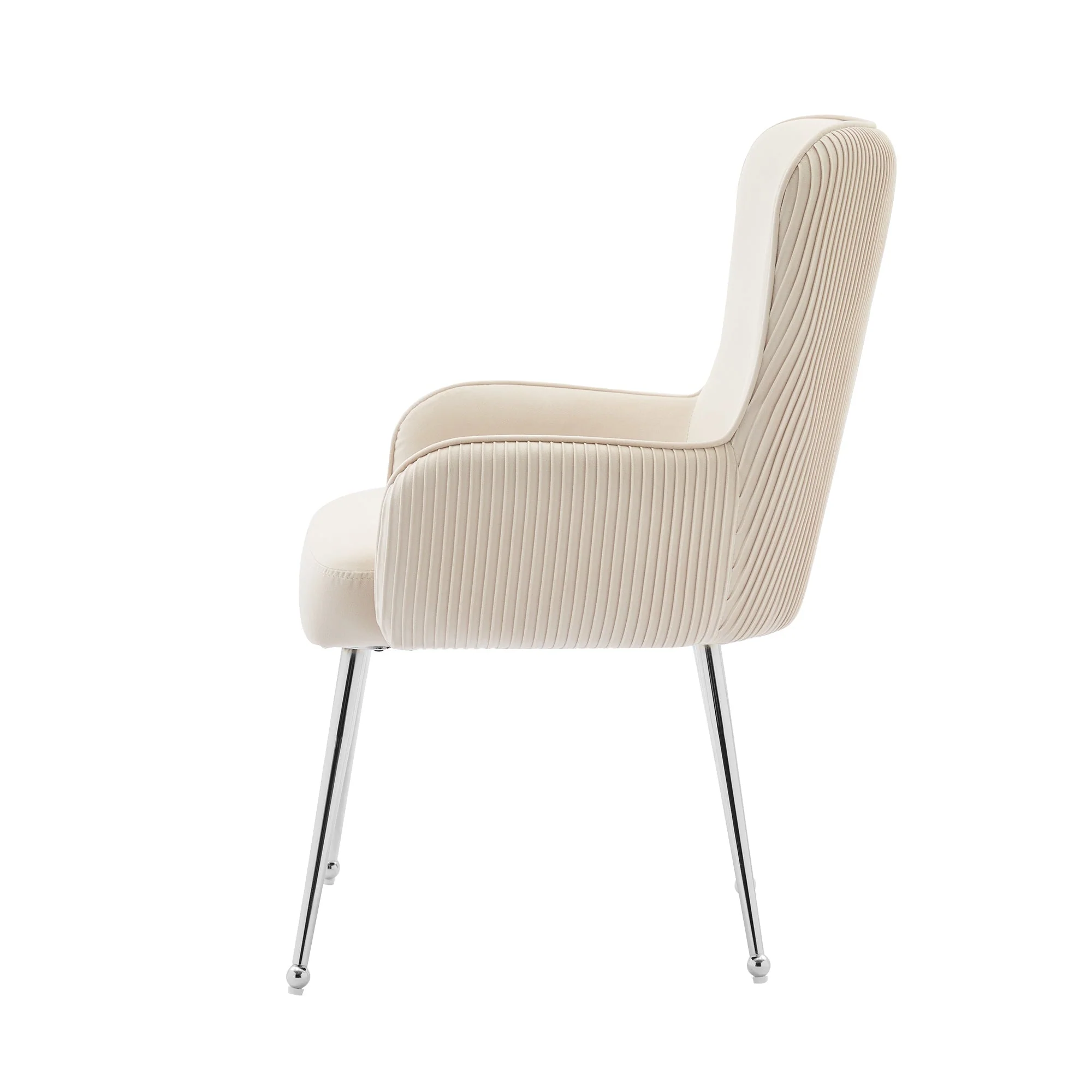 Velvet Dining Chair Set of 6 Lounge Armrests Lumbar Support - Beige Velvet - Image 10