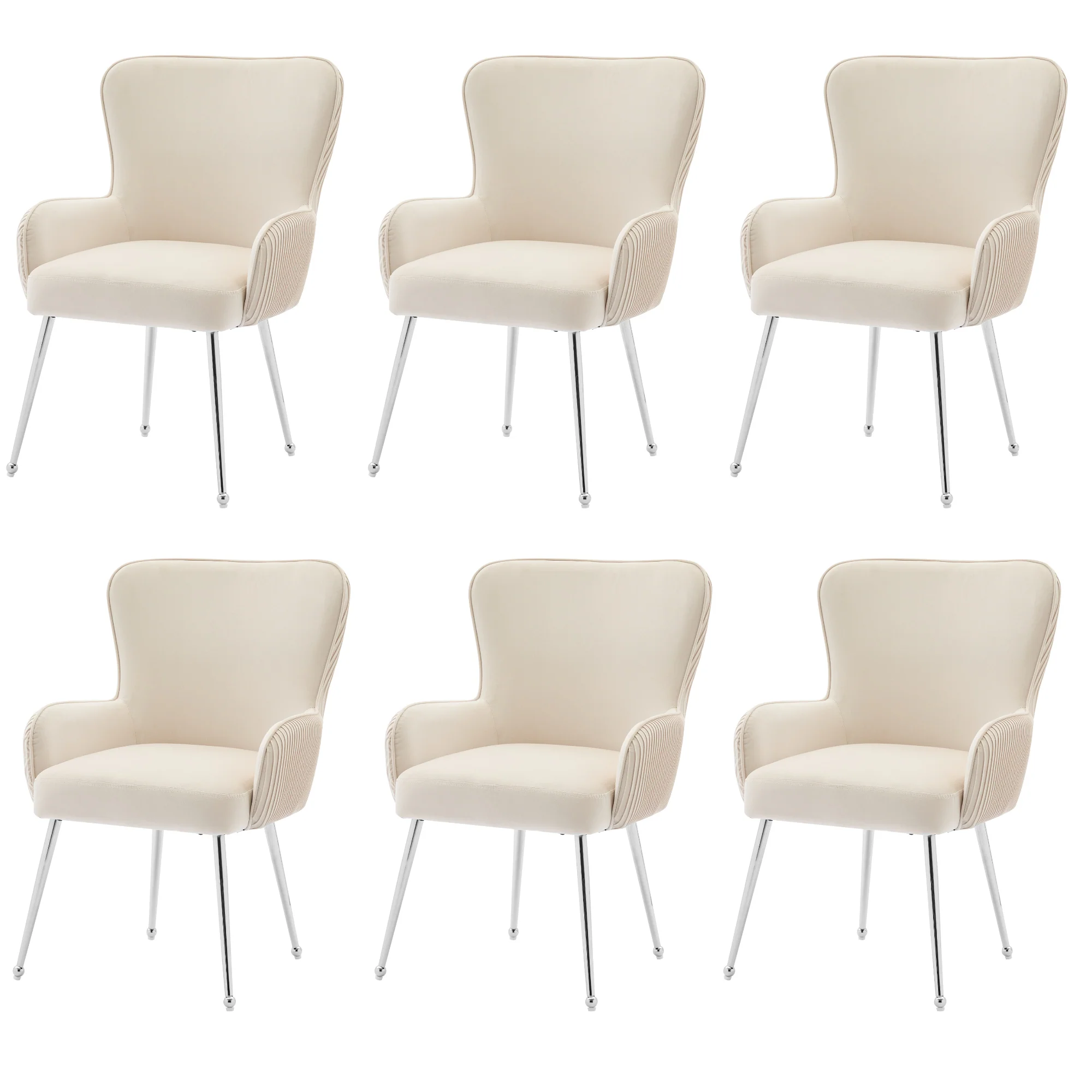 Velvet Dining Chair Set of 6 Lounge Armrests Lumbar Support - Beige Velvet - Image 7