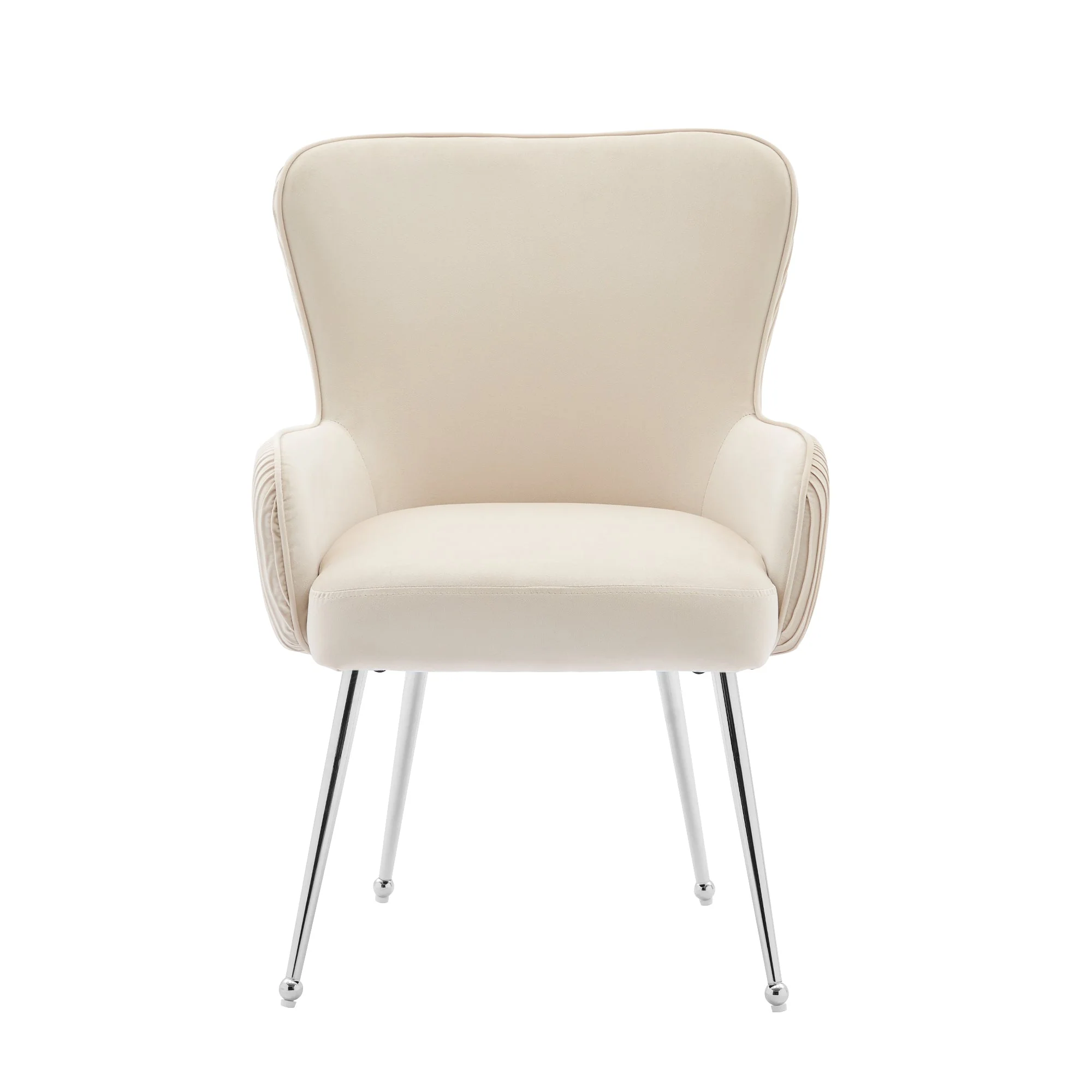 Velvet Dining Chair Set of 6 Lounge Armrests Lumbar Support - Beige Velvet - Image 8
