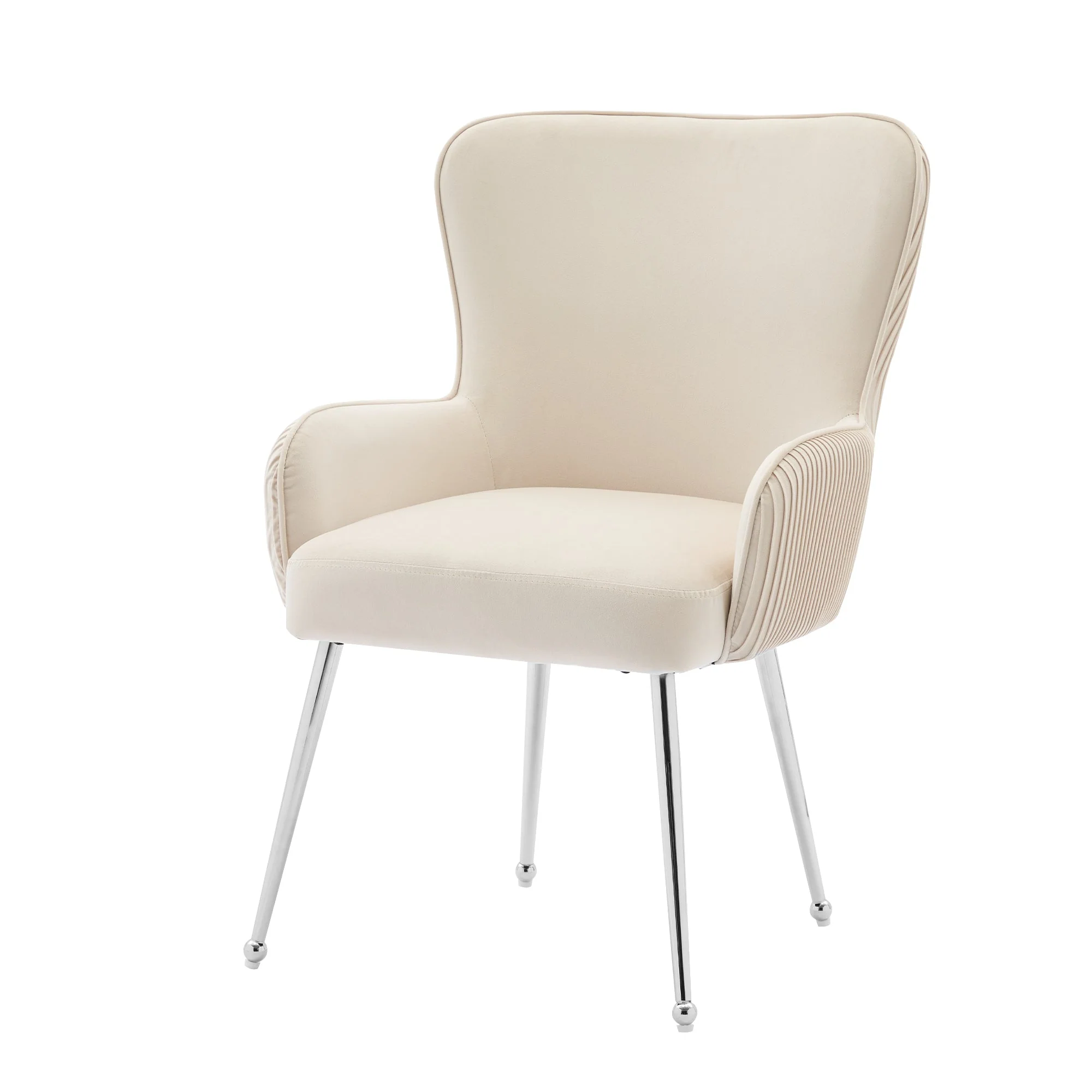 Velvet Dining Chair Set of 6 Lounge Armrests Lumbar Support - Beige Velvet - Image 9