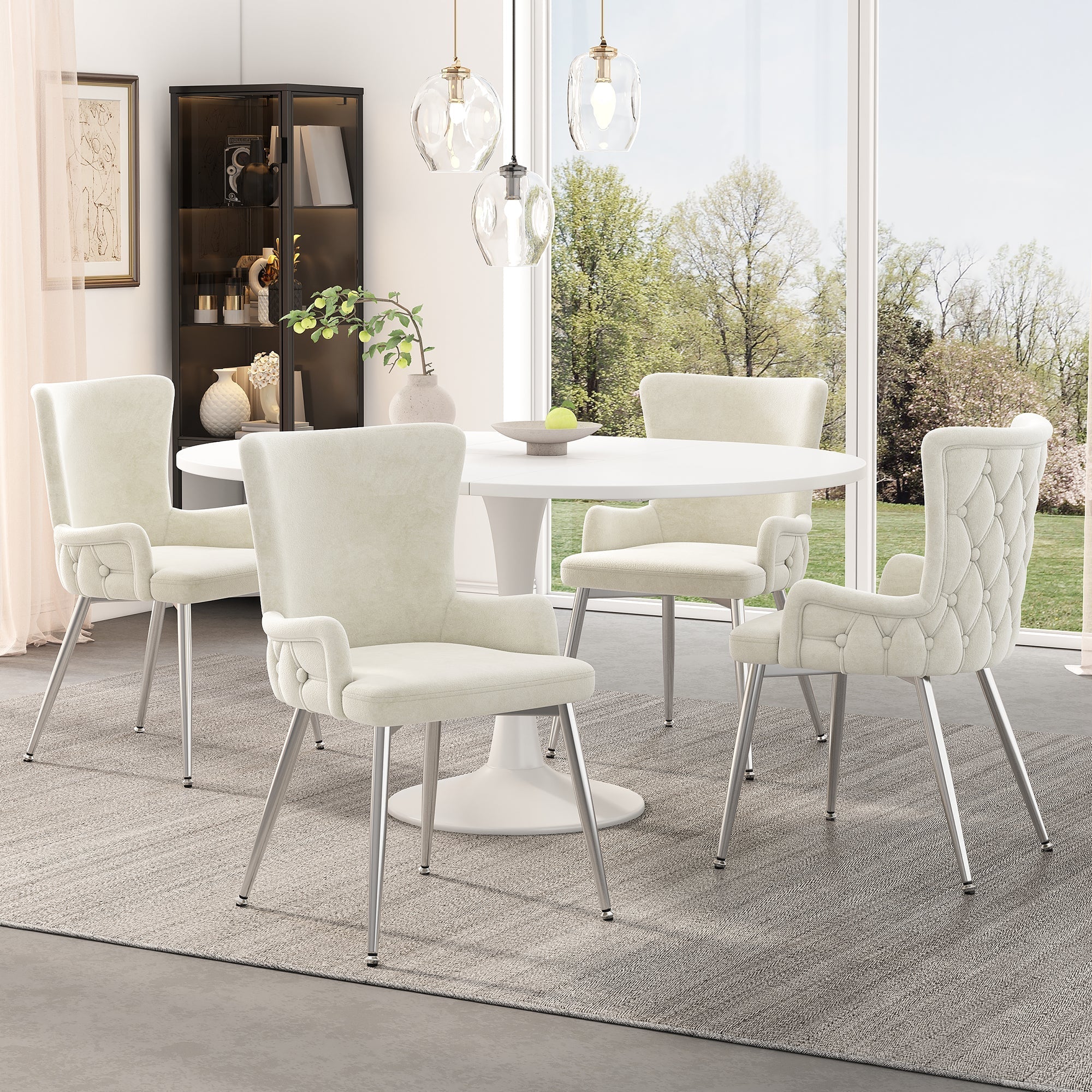 Velvet Dining Chair, Set of 6 Luxurious Lounge Chairs with Silver Metal Legs, Beige - Image 2