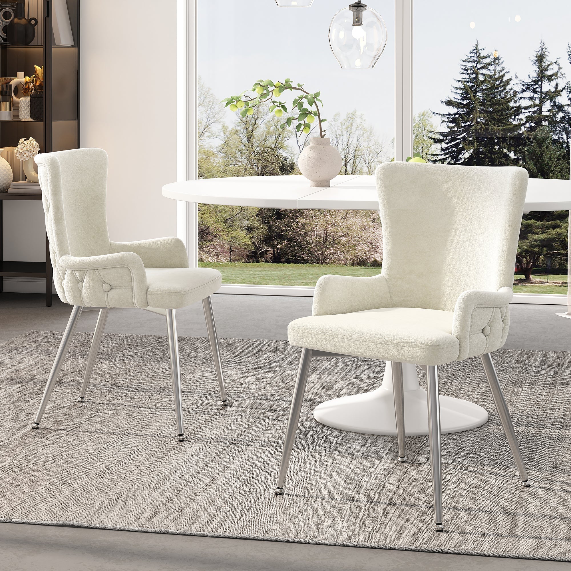 Velvet Dining Chair, Set of 6 Luxurious Lounge Chairs with Silver Metal Legs, Beige - Image 3