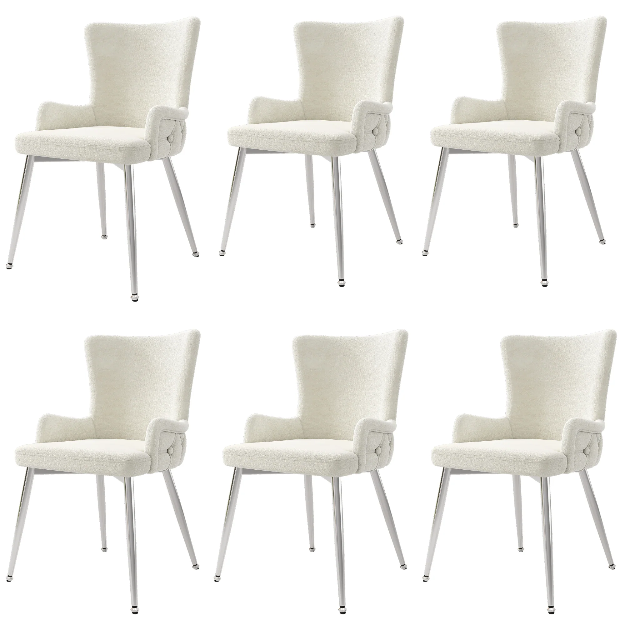 Velvet Dining Chair, Set of 6 Luxurious Lounge Chairs with Silver Metal Legs, Beige - Image 5