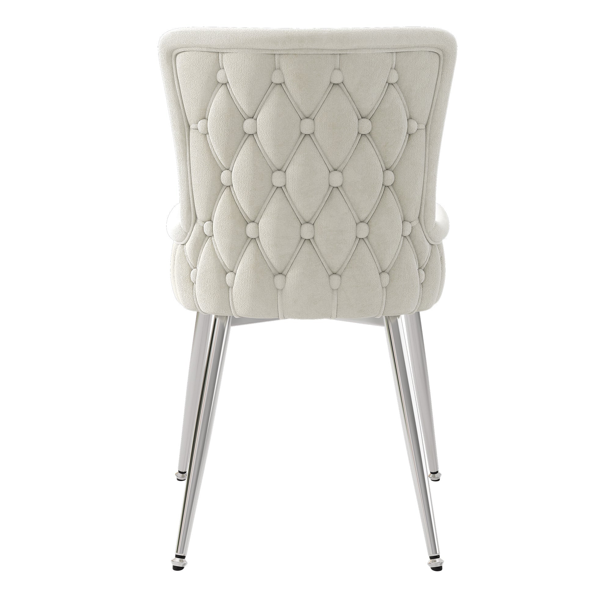 Velvet Dining Chair, Set of 6 Luxurious Lounge Chairs with Silver Metal Legs, Beige - Image 9