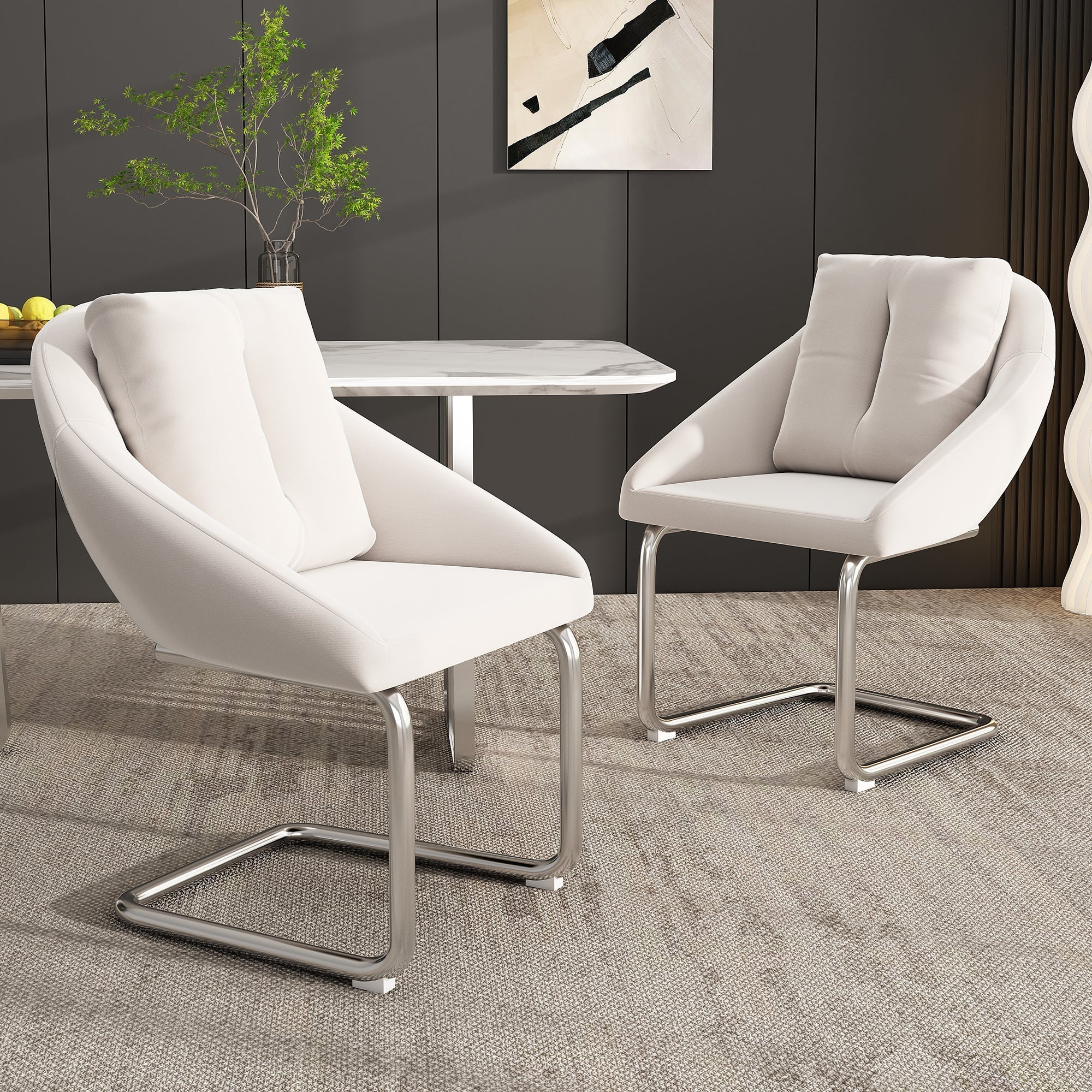 Velvet Dining Chair Set of 6, Luxurious Swivel Design with Cushions and Curved Legs, Beige Samt - Image 3