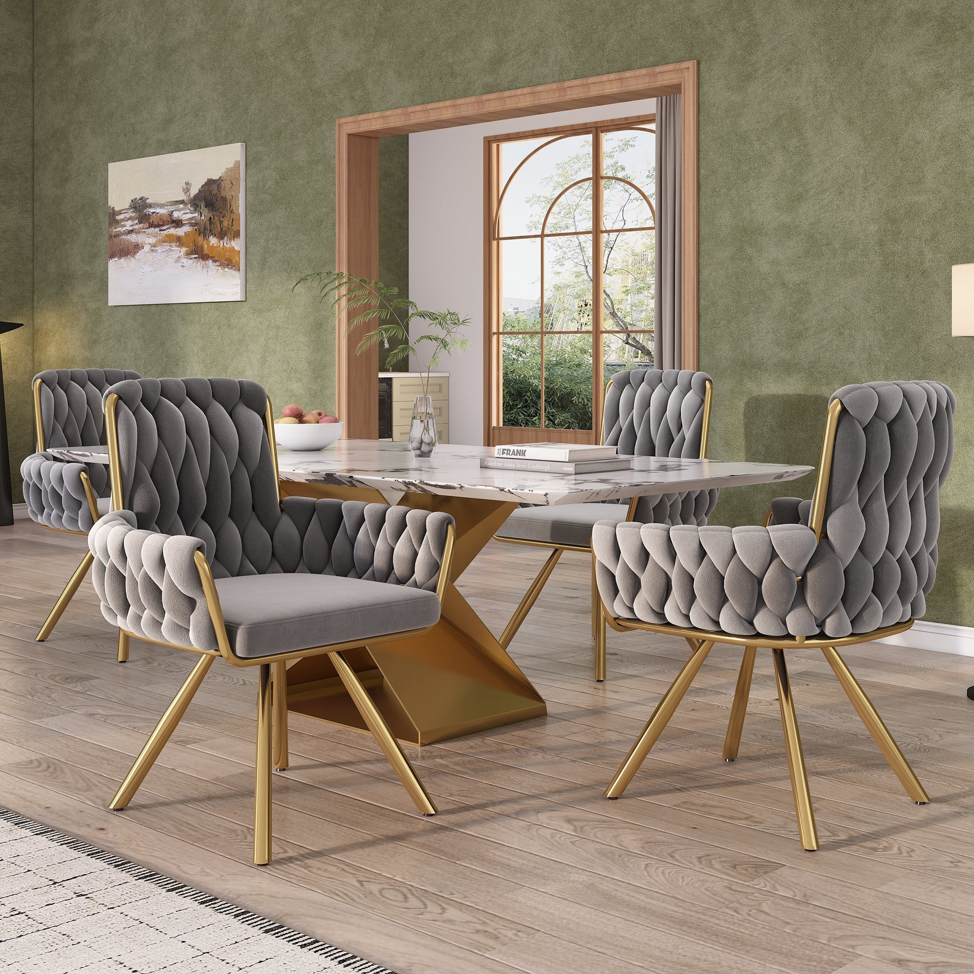 Velvet Dining Chair, Set of 6 Luxury Swivel Leisure Chairs with Metal Legs, Grey Velvet - Image 2