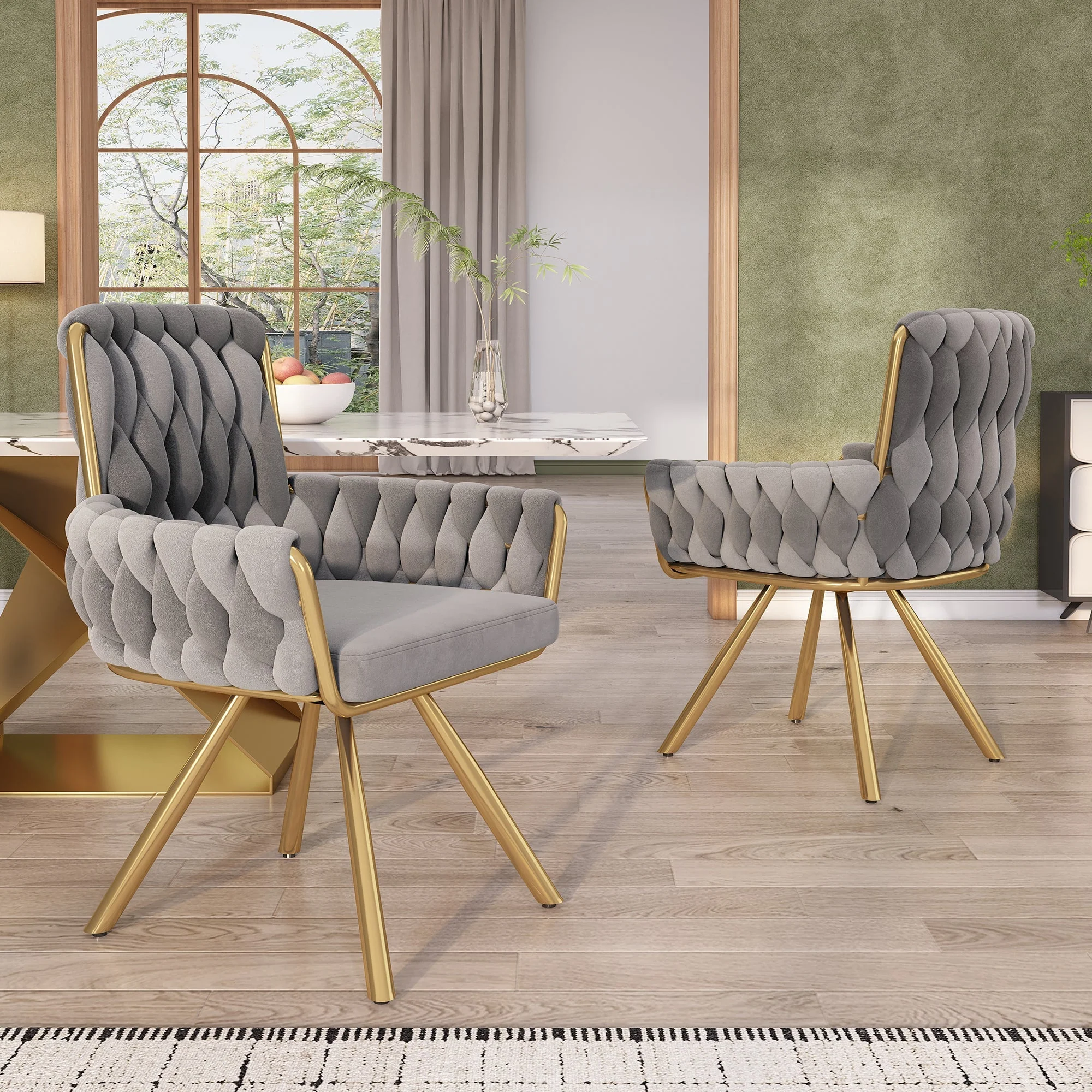 Velvet Dining Chair, Set of 6 Luxury Swivel Leisure Chairs with Metal Legs, Grey Velvet - Image 3
