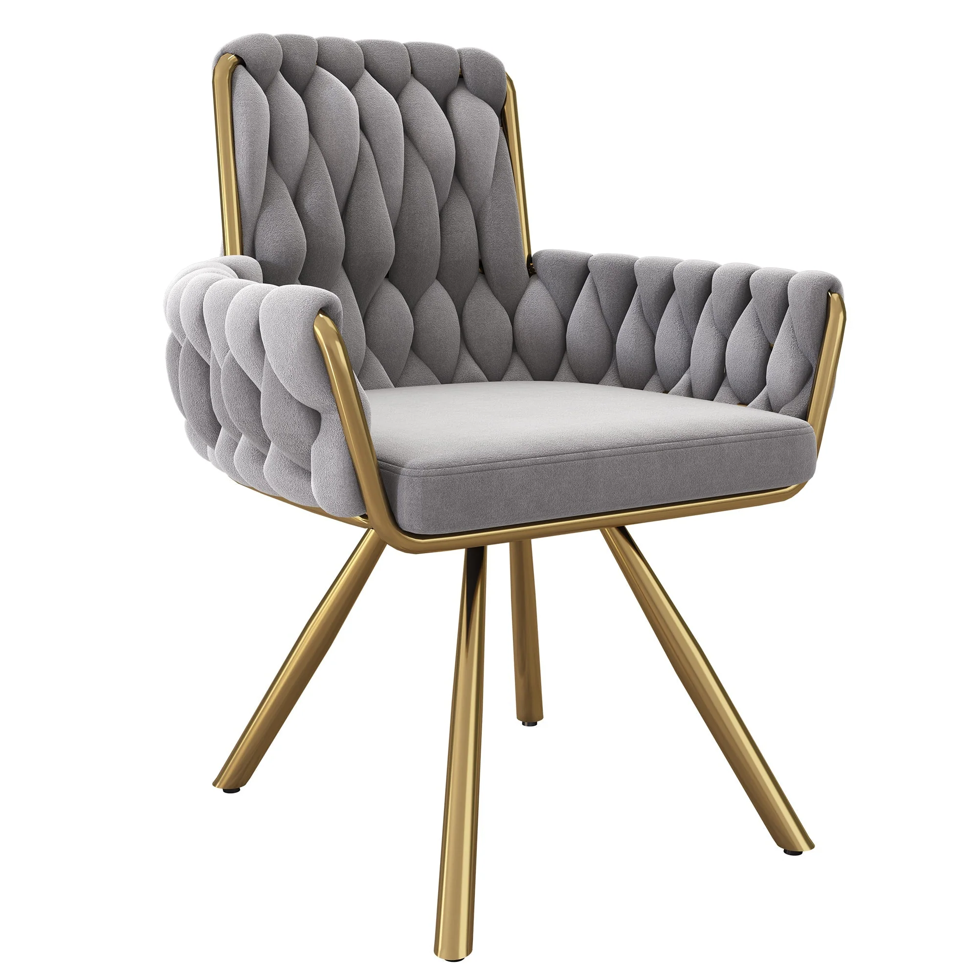 Velvet Dining Chair, Set of 6 Luxury Swivel Leisure Chairs with Metal Legs, Grey Velvet - Image 8