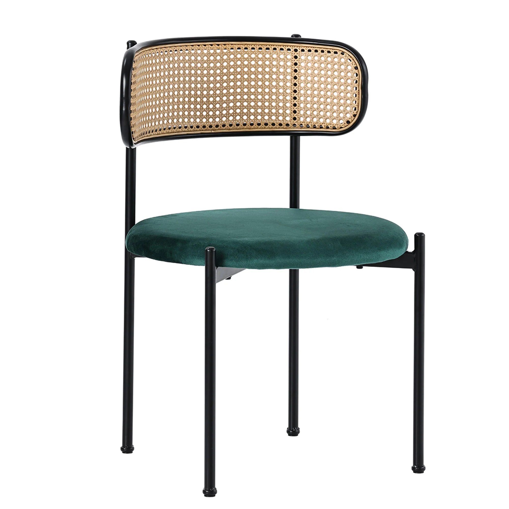 Velvet Dining Chair Set of 6, Modern Rattan Leisure Chair with Metal Legs, Green - Image 6