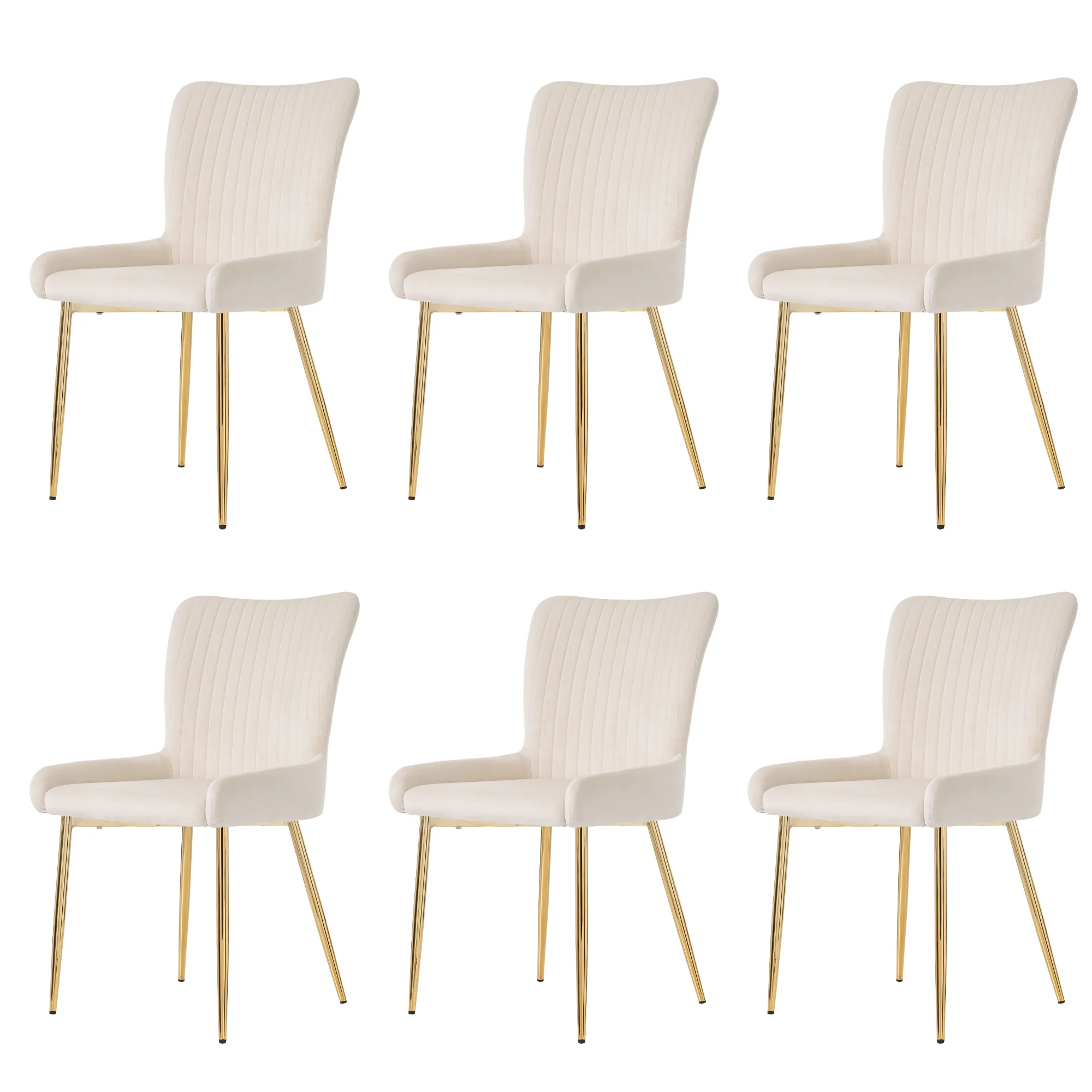Velvet Dining Chair Set of 6 with Gold Metal Legs and Lumbar Support, Beige - Image 6