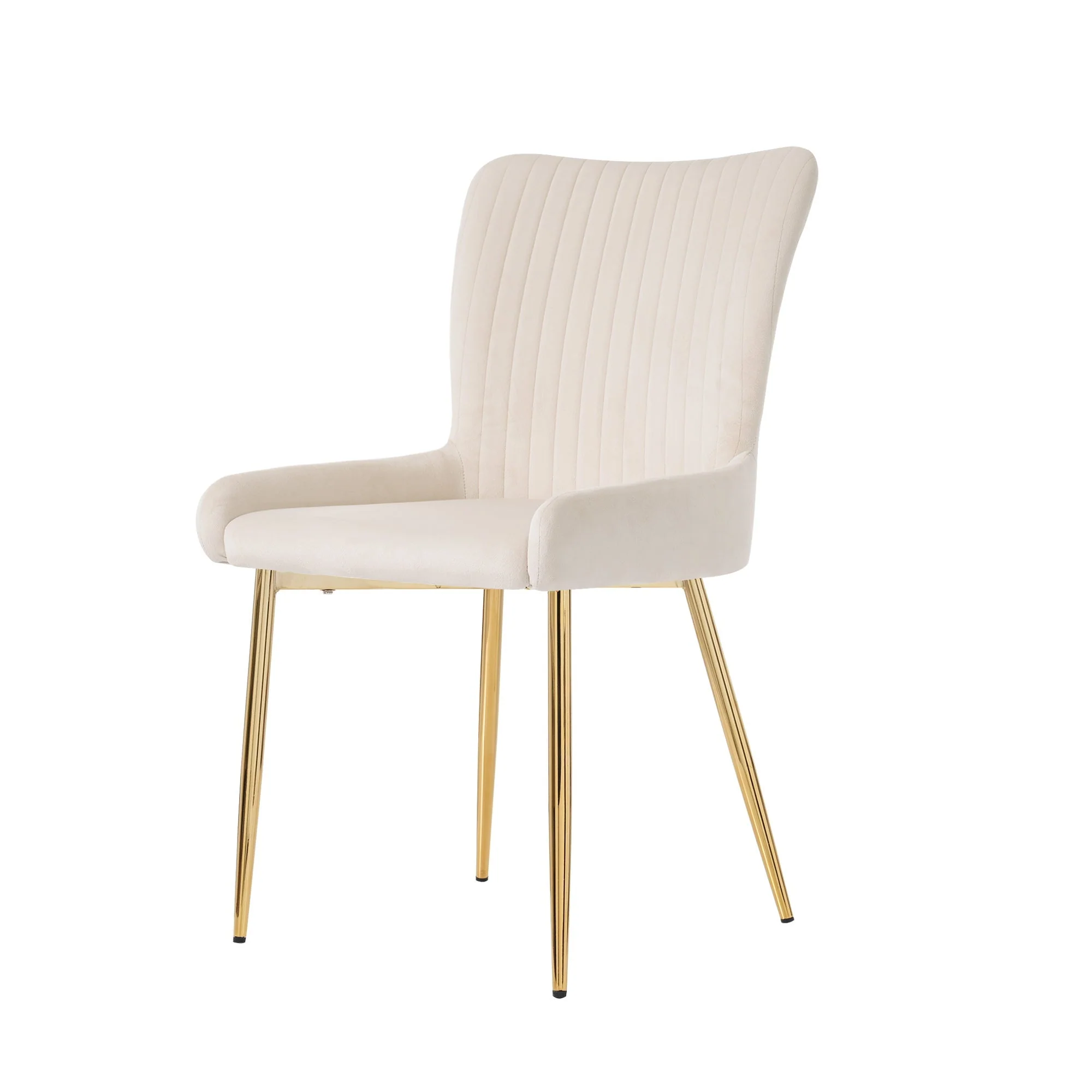 Velvet Dining Chair Set of 6 with Gold Metal Legs and Lumbar Support, Beige - Image 8