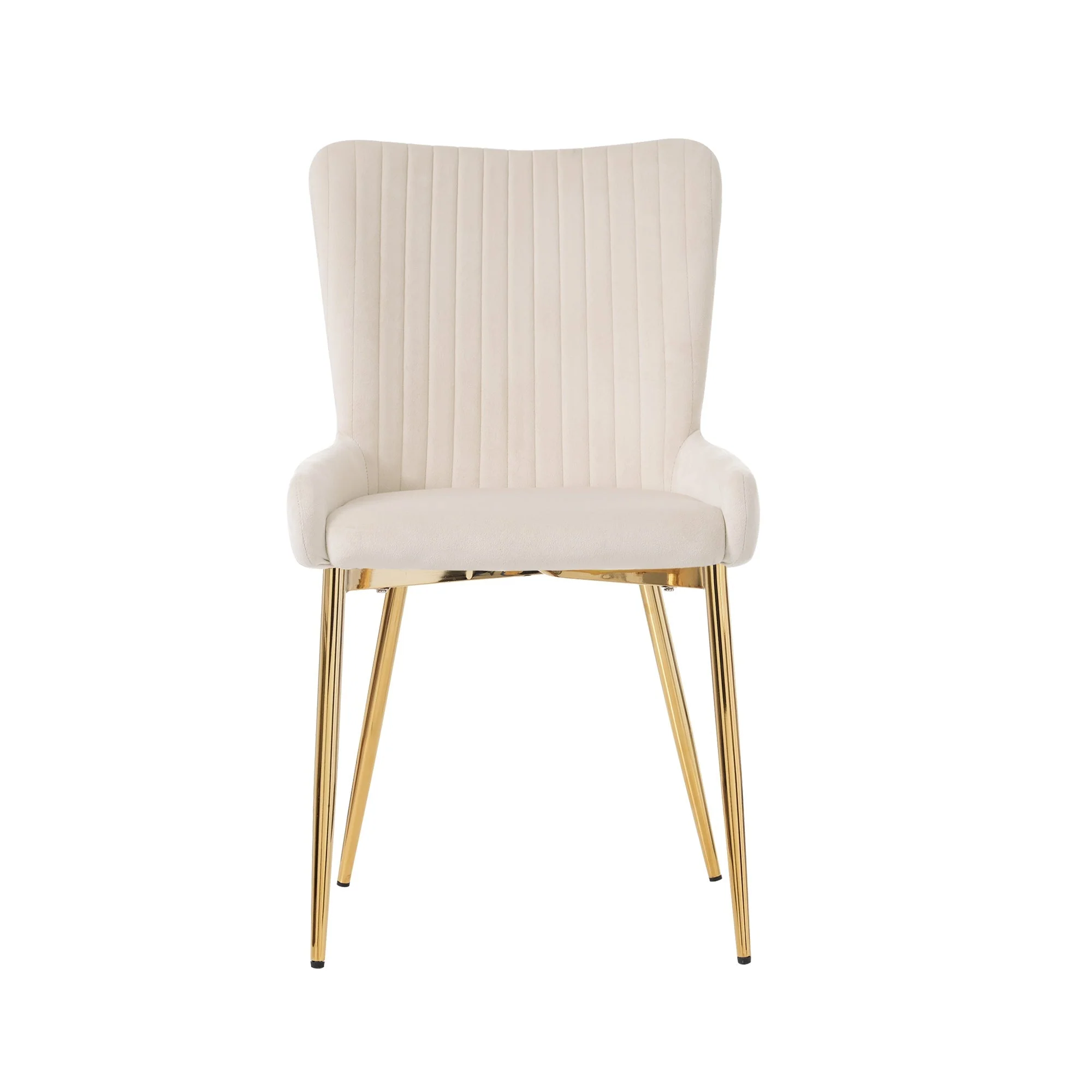 Velvet Dining Chair Set of 6 with Gold Metal Legs and Lumbar Support, Beige - Image 9