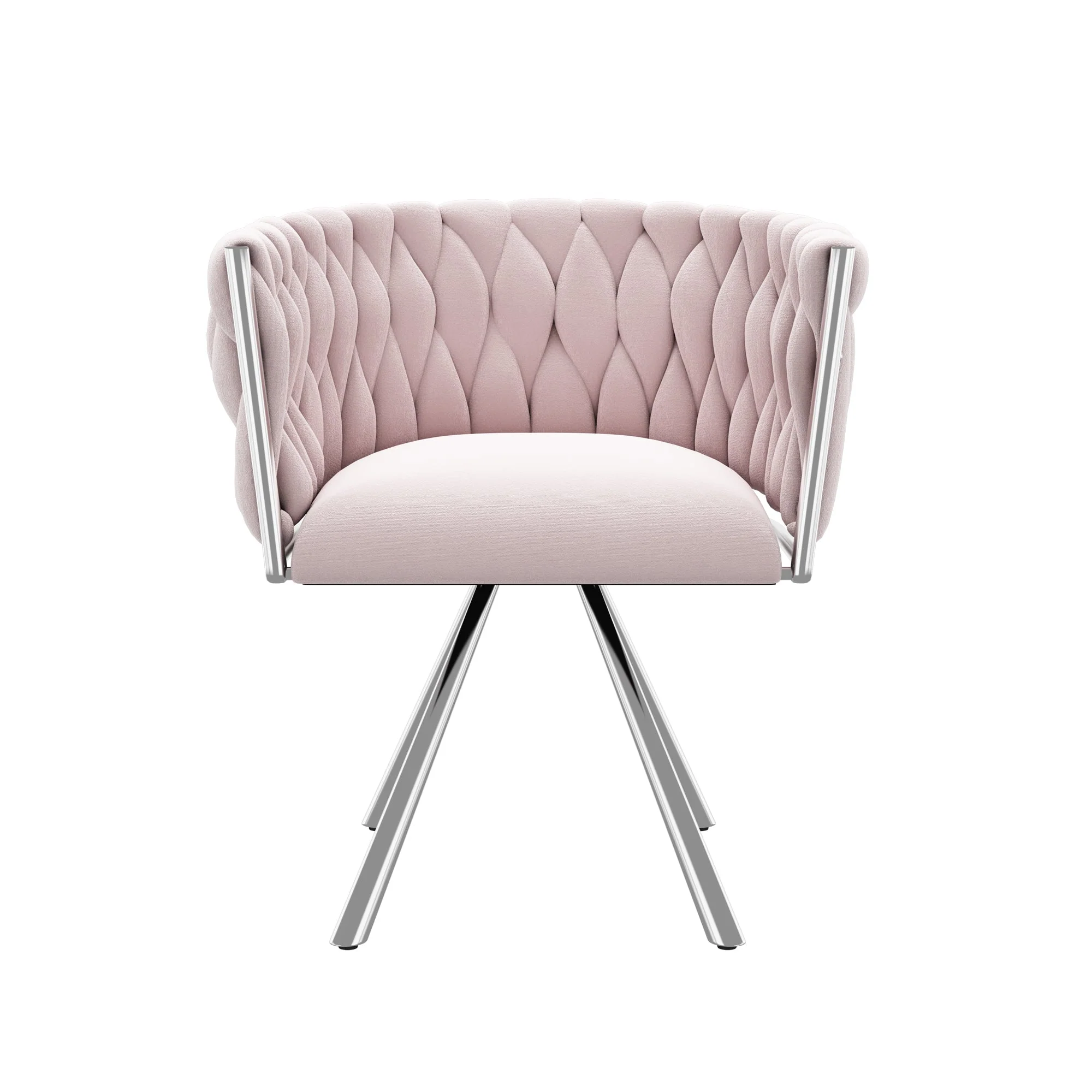 Velvet Dining Chair, Single Light Luxury Living Room Bedroom Swivel Chair with Four Metal Support Legs, Pink - Image 6