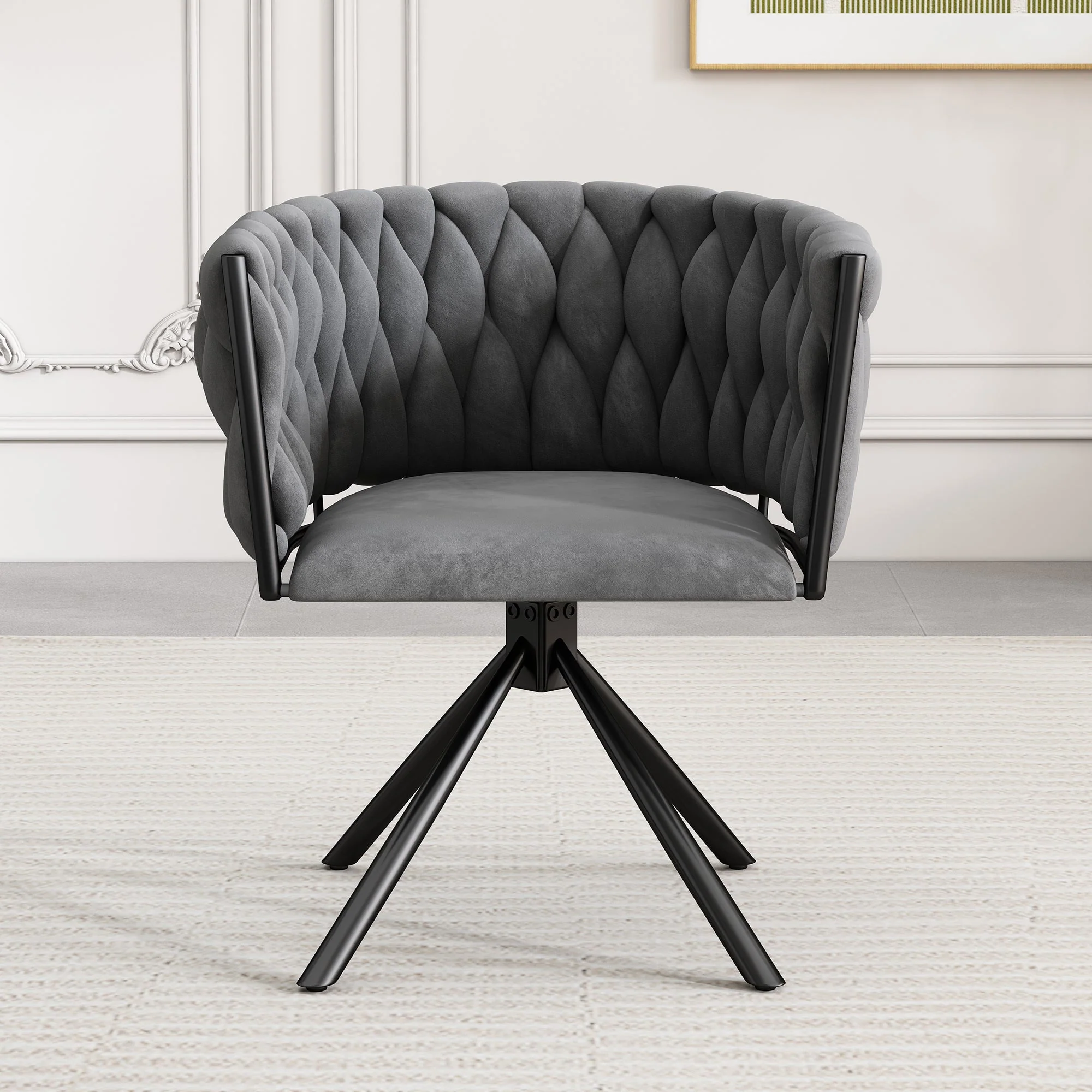 Velvet Dining Chair, Swivel Leisure Chair with Four Metal Legs, Grey Velvet