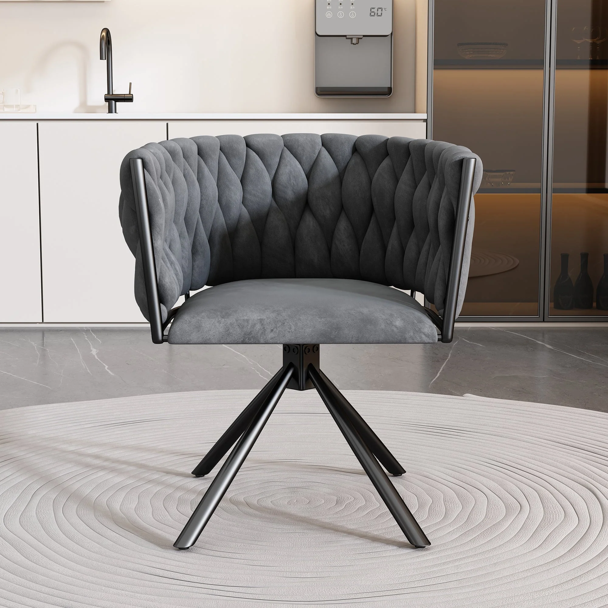 Velvet Dining Chair, Swivel Leisure Chair with Four Metal Legs, Grey Velvet - Image 2