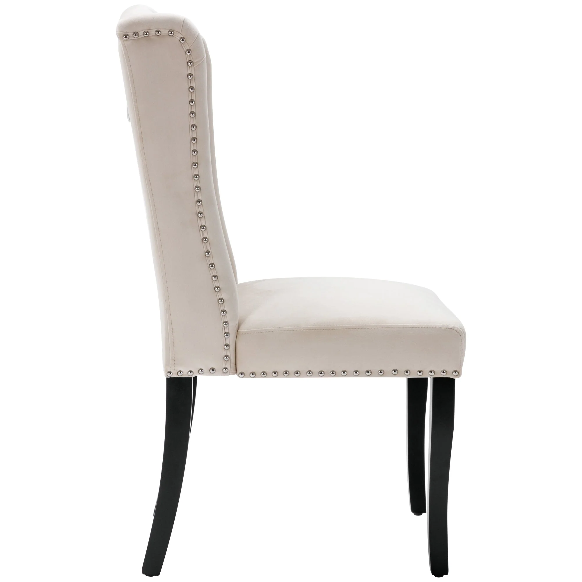 Velvet Dining Chairs Set of 2 Knocker Trim Oak Legs - Beige - Image 10