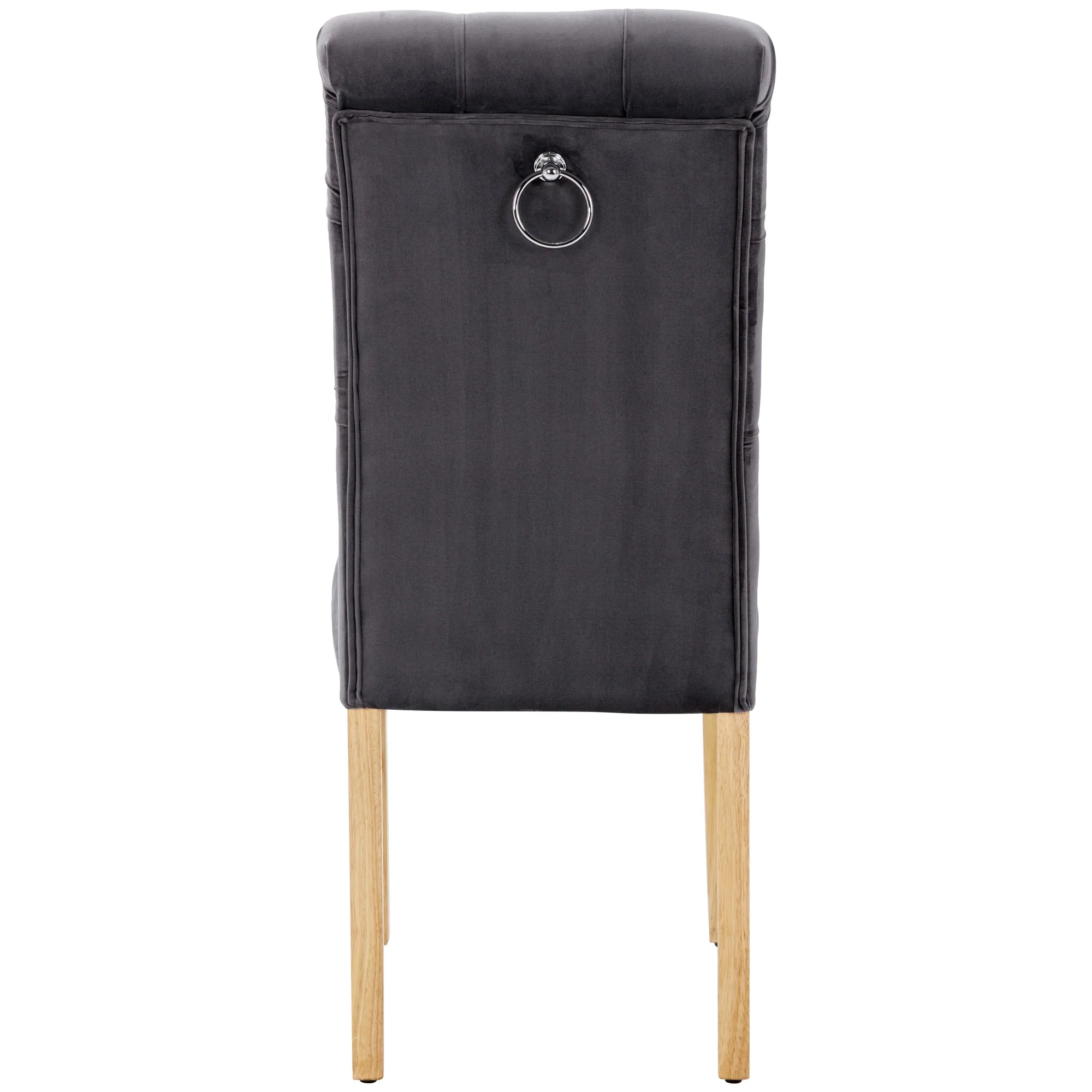 Velvet Dining Chairs Set of 2 Oak Legs Chrome Knockers Grey - Image 10