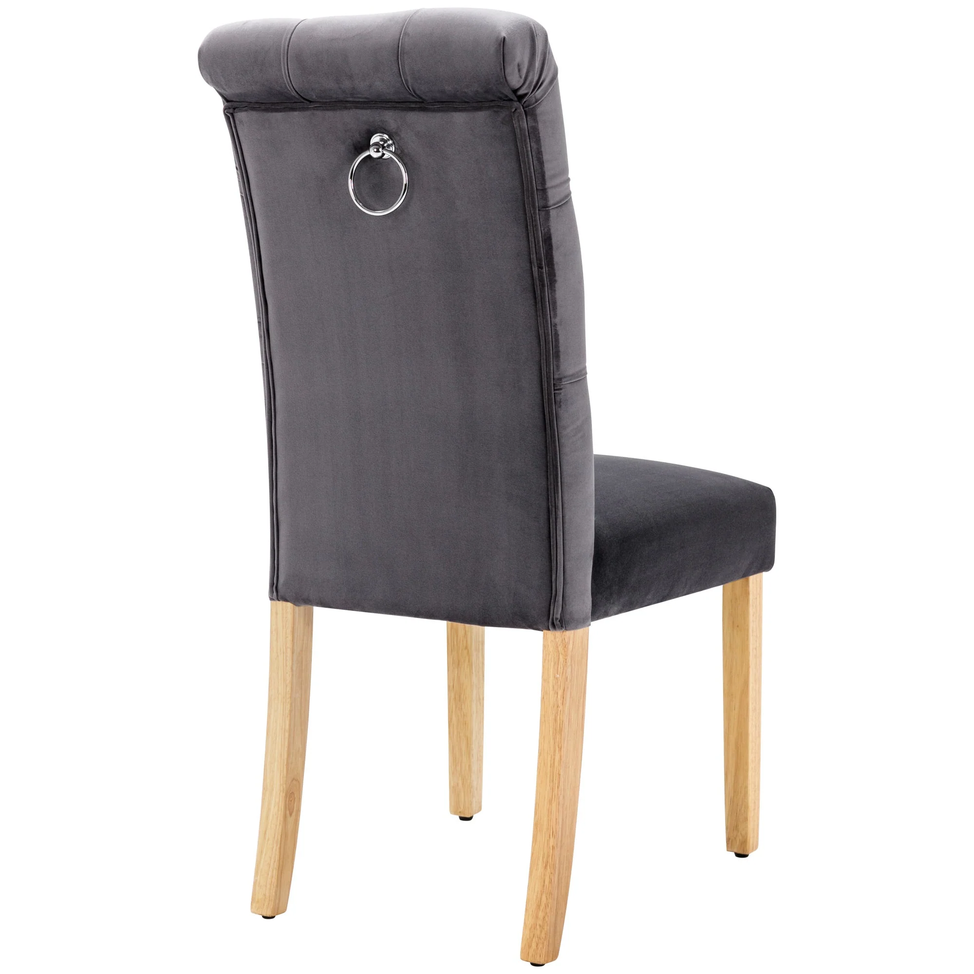 Velvet Dining Chairs, Set of 6, Oak Legs, Chrome Knockers, Grey - Image 8