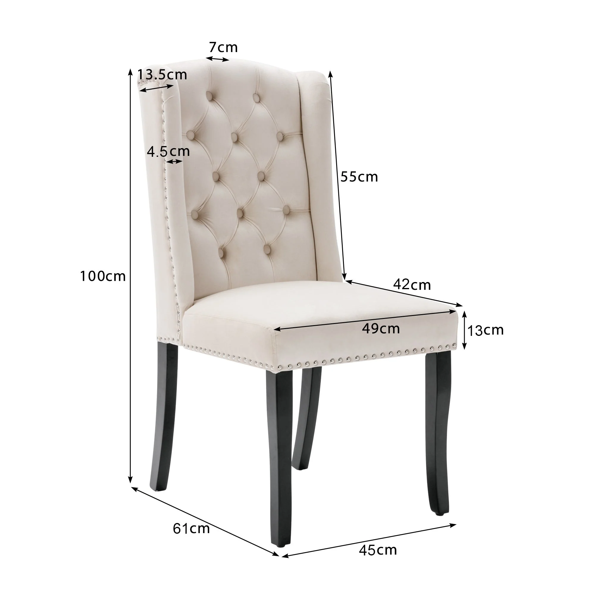 Velvet Dining Chairs Set of 6 with Oak Legs and Chrome Knockers, Beige - Image 15