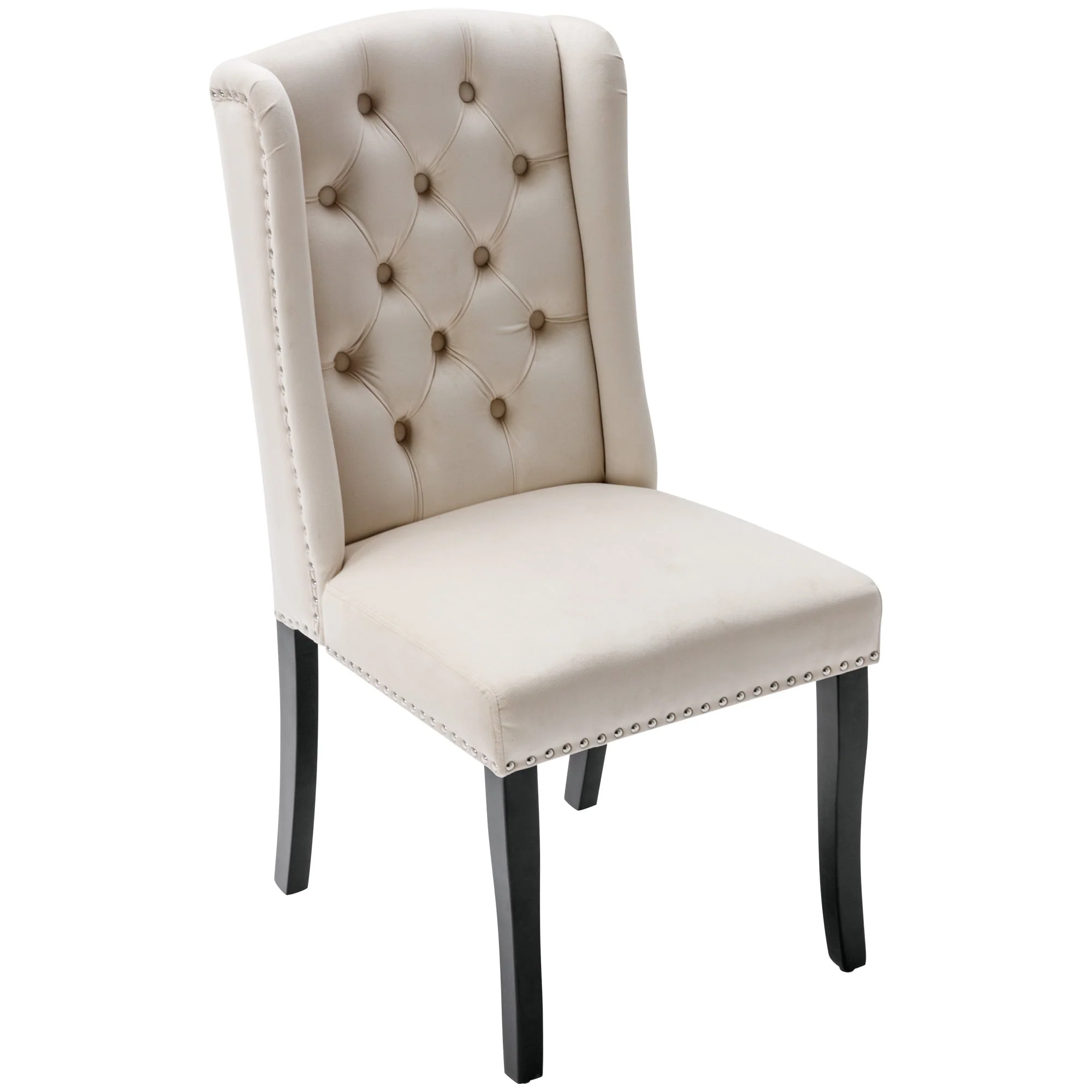 Velvet Dining Chairs Set of 6 with Oak Legs and Chrome Knockers, Beige - Image 18